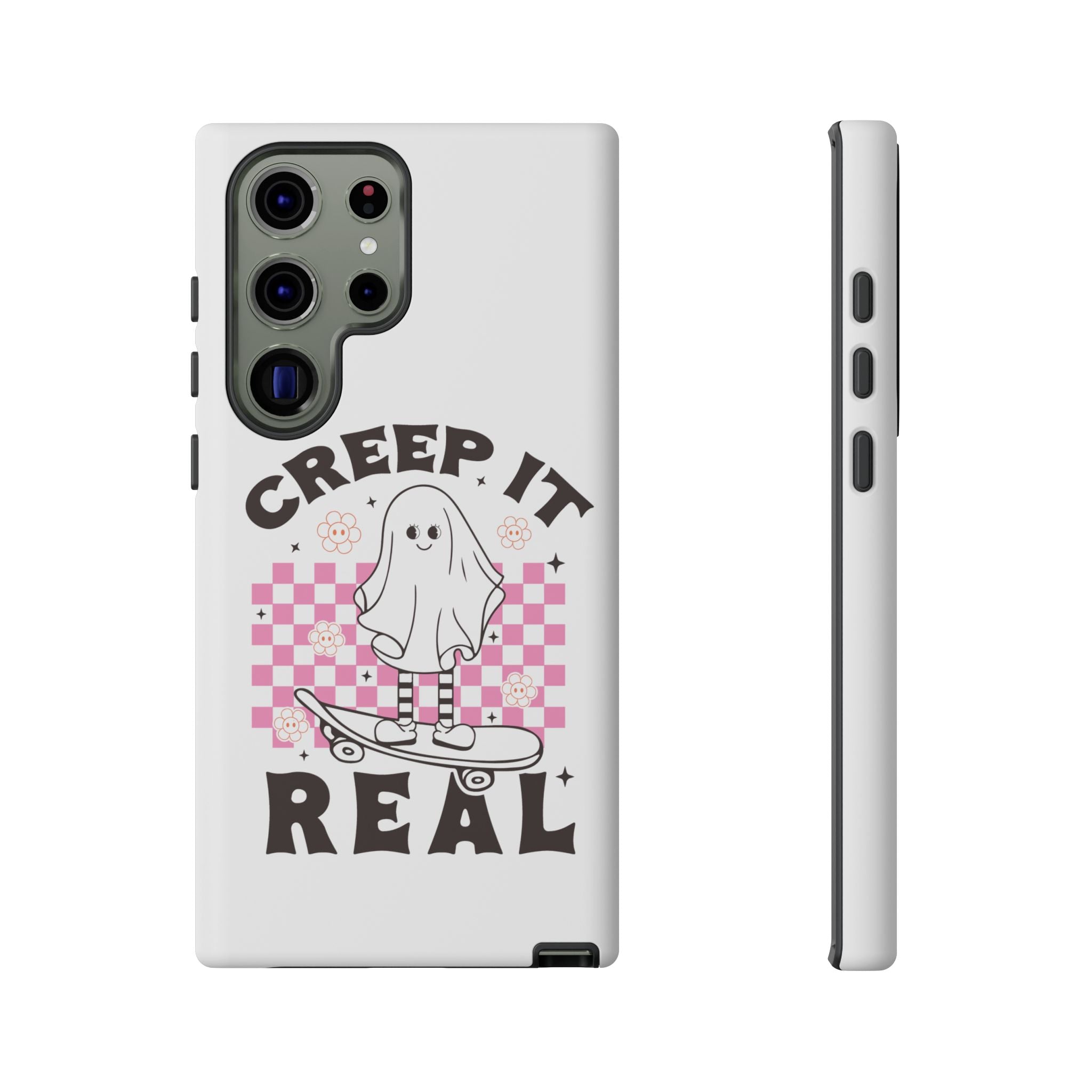 Cute Ghost Phone Case - Creep It Real, Halloween Accessories, Skateboard Theme, Kawaii Gift, Fun Phone Cover