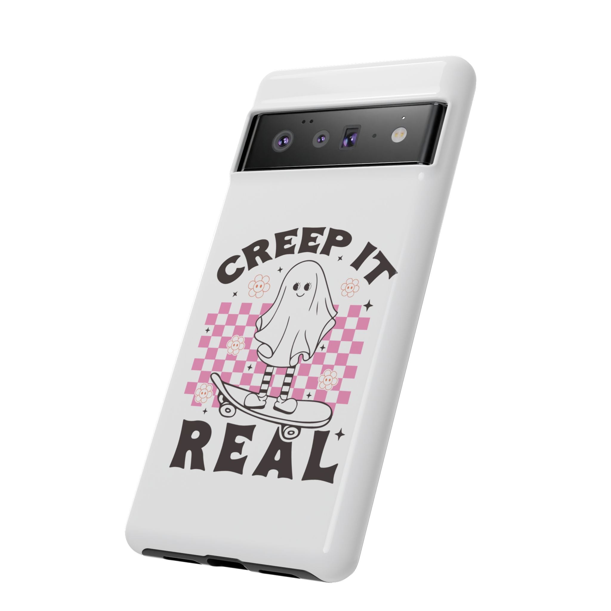 Cute Ghost Phone Case - Creep It Real, Halloween Accessories, Skateboard Theme, Kawaii Gift, Fun Phone Cover