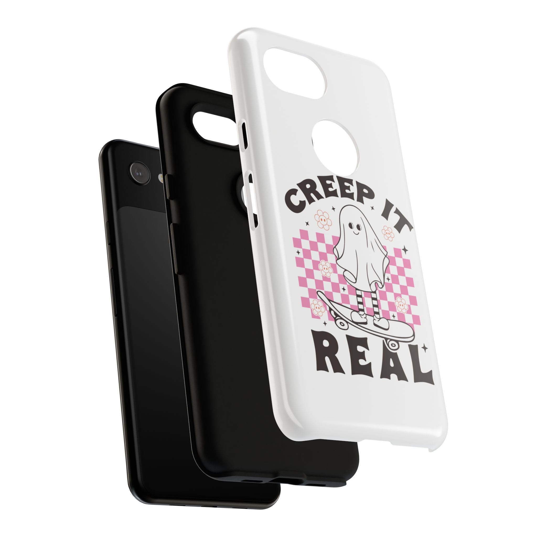 Cute Ghost Phone Case - Creep It Real, Halloween Accessories, Skateboard Theme, Kawaii Gift, Fun Phone Cover