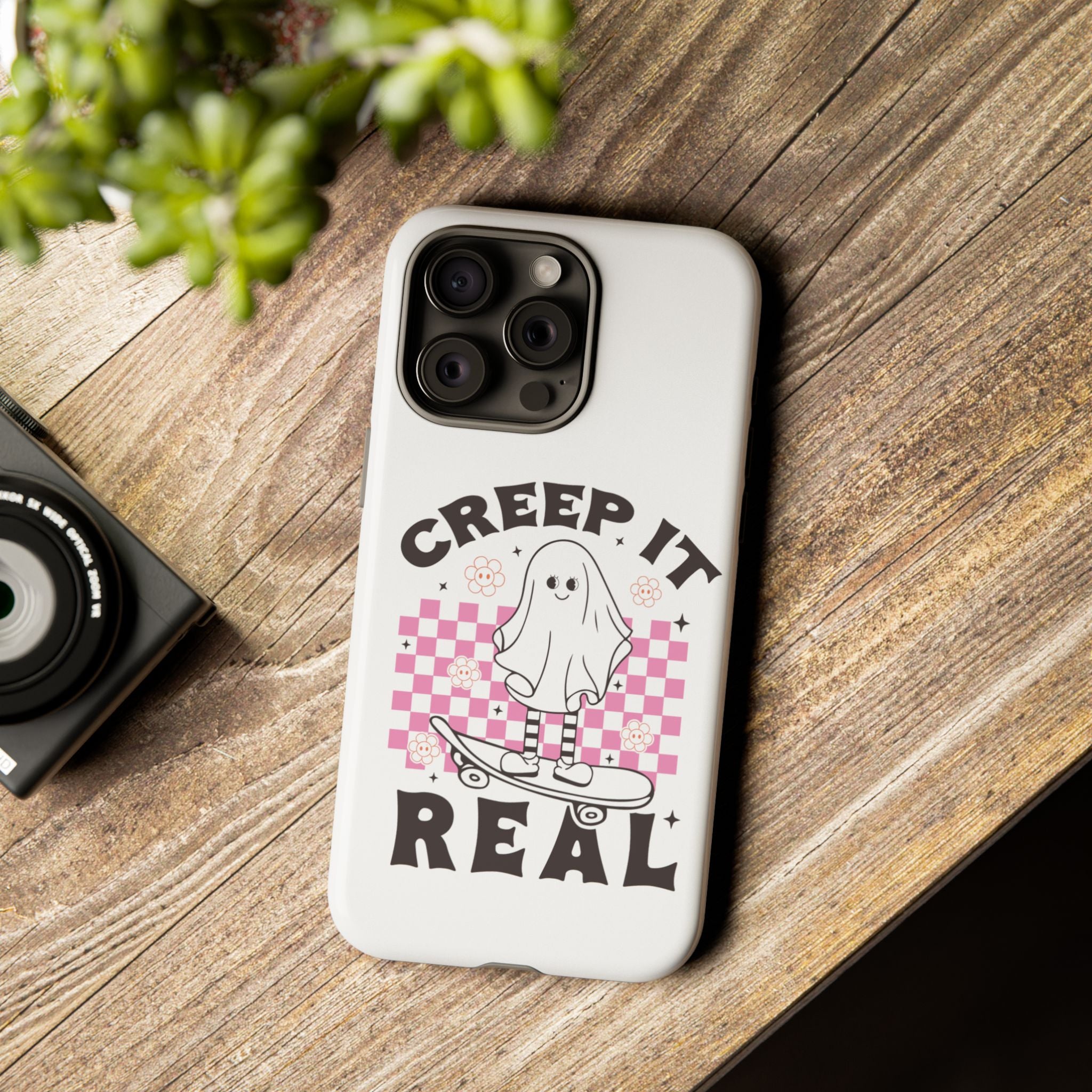 Cute Ghost Phone Case - Creep It Real, Halloween Accessories, Skateboard Theme, Kawaii Gift, Fun Phone Cover