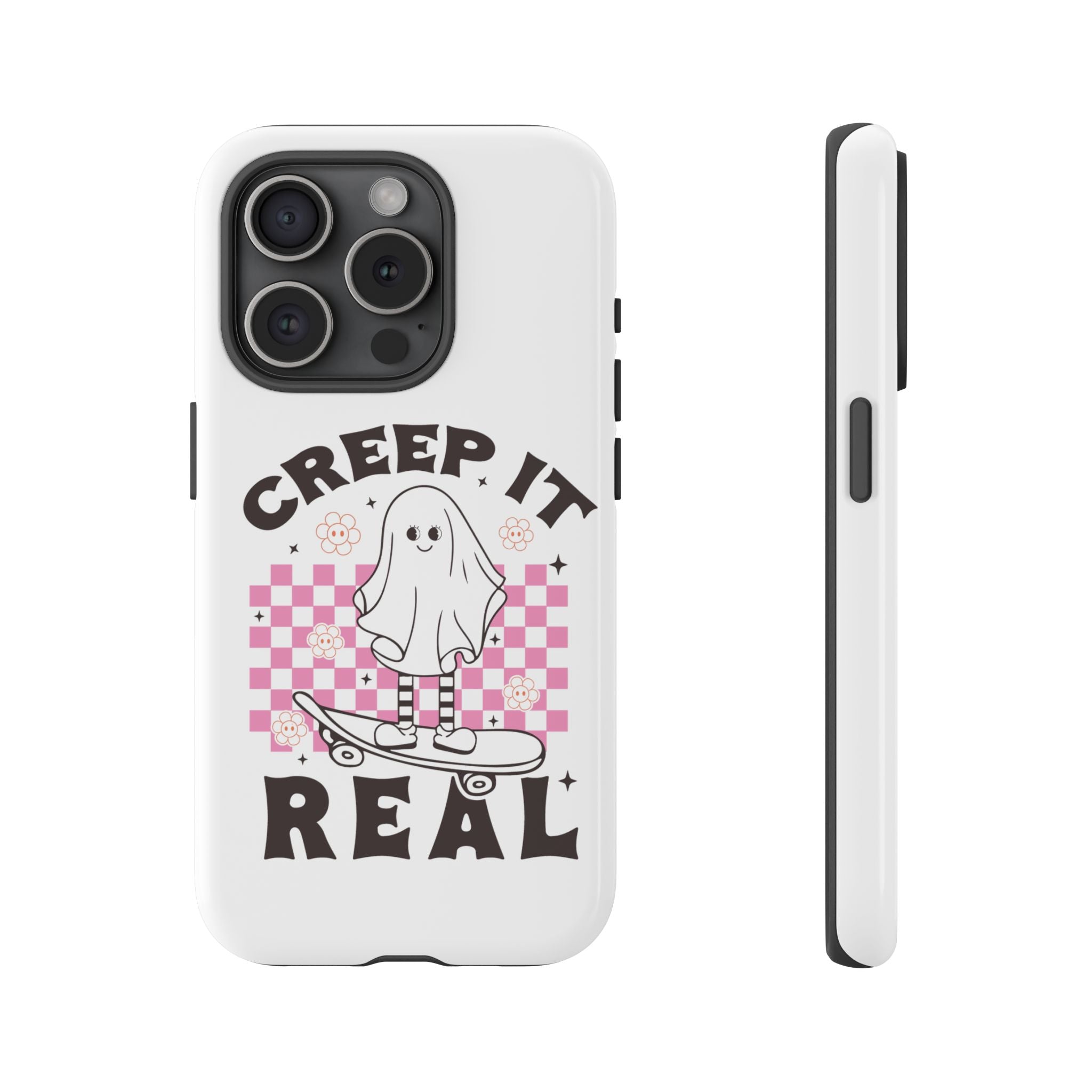 Cute Ghost Phone Case - Creep It Real, Halloween Accessories, Skateboard Theme, Kawaii Gift, Fun Phone Cover