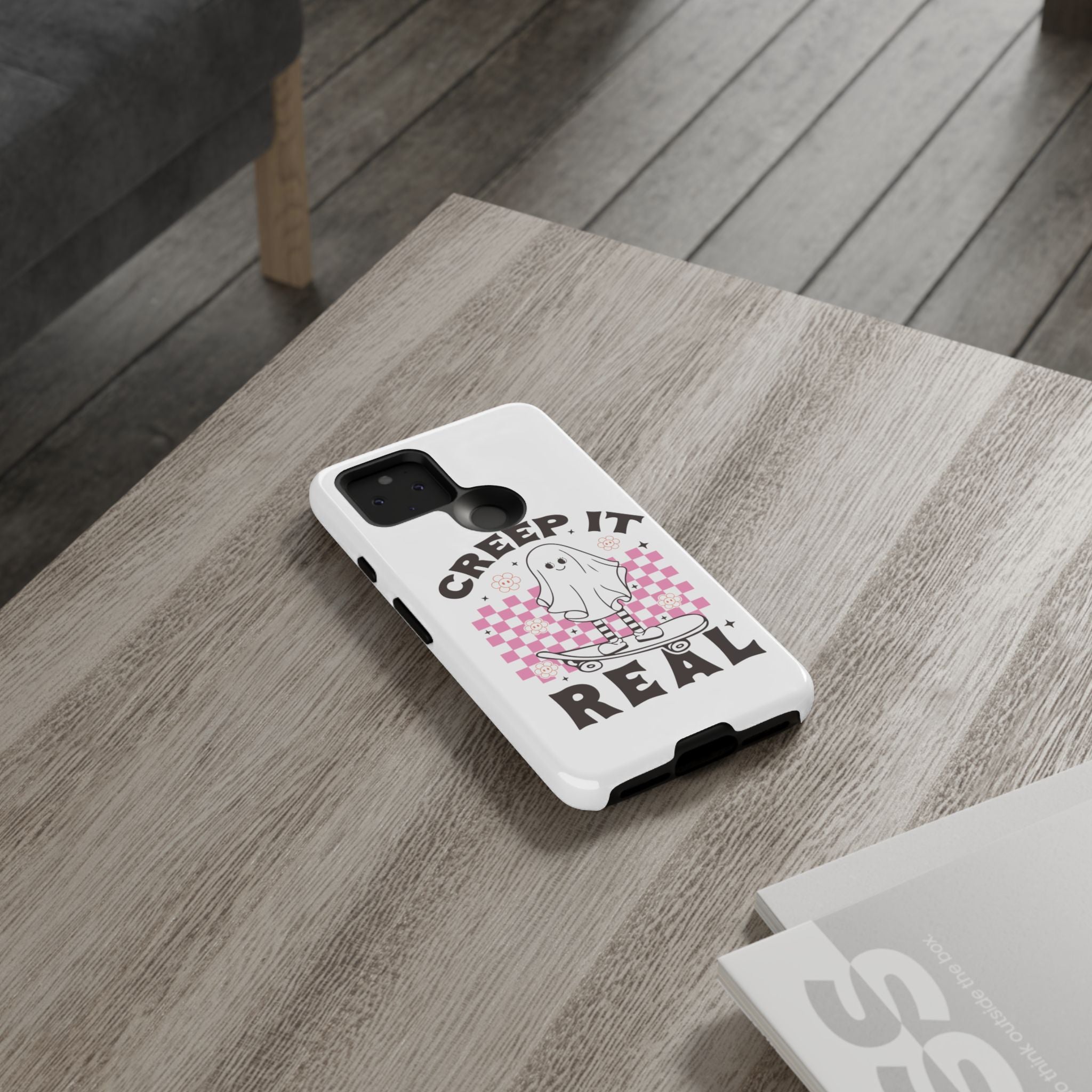 Cute Ghost Phone Case - Creep It Real, Halloween Accessories, Skateboard Theme, Kawaii Gift, Fun Phone Cover