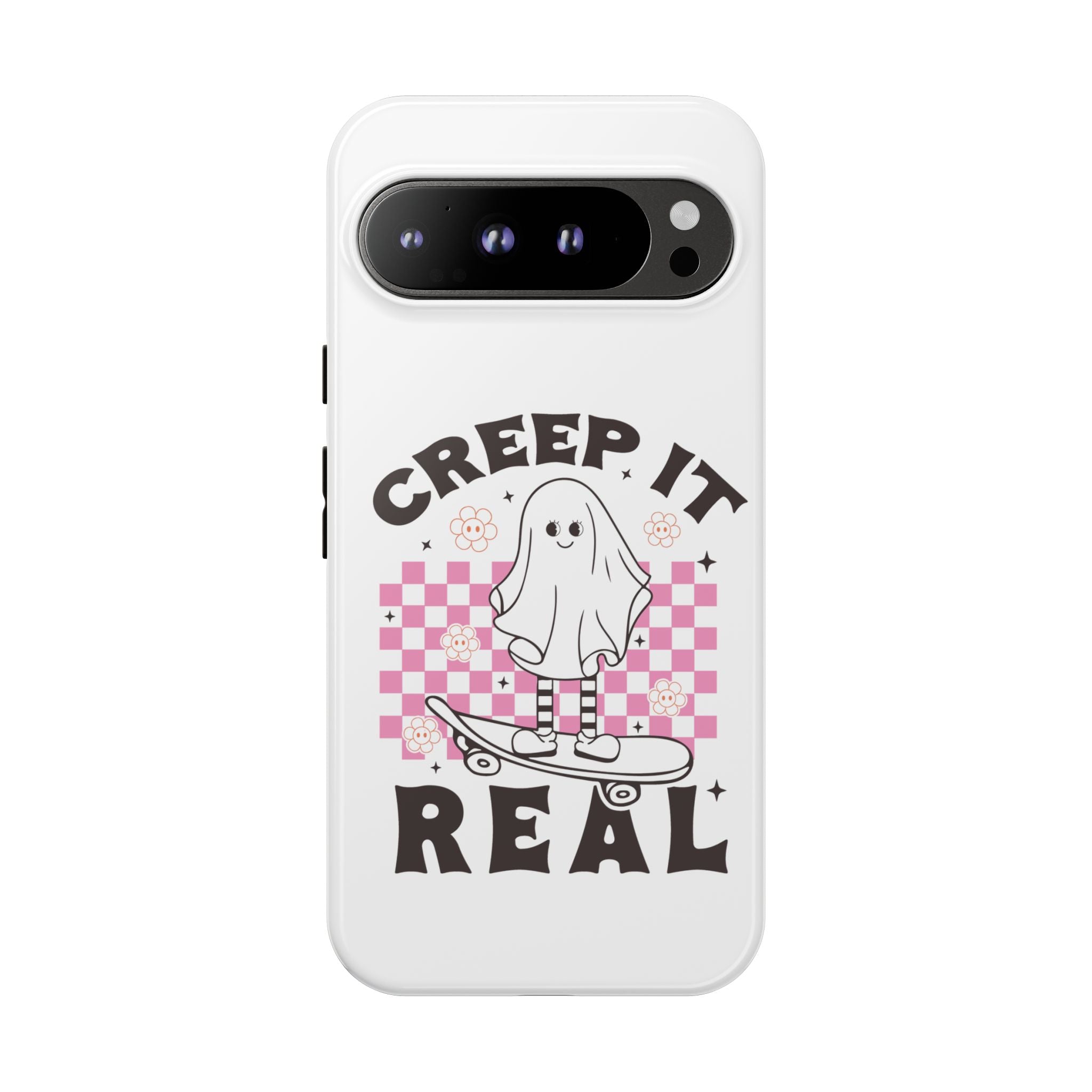 Cute Ghost Phone Case - Creep It Real, Halloween Accessories, Skateboard Theme, Kawaii Gift, Fun Phone Cover