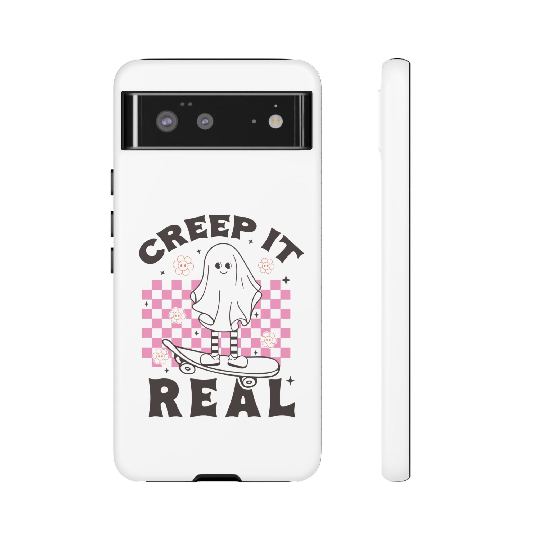 Cute Ghost Phone Case - Creep It Real, Halloween Accessories, Skateboard Theme, Kawaii Gift, Fun Phone Cover