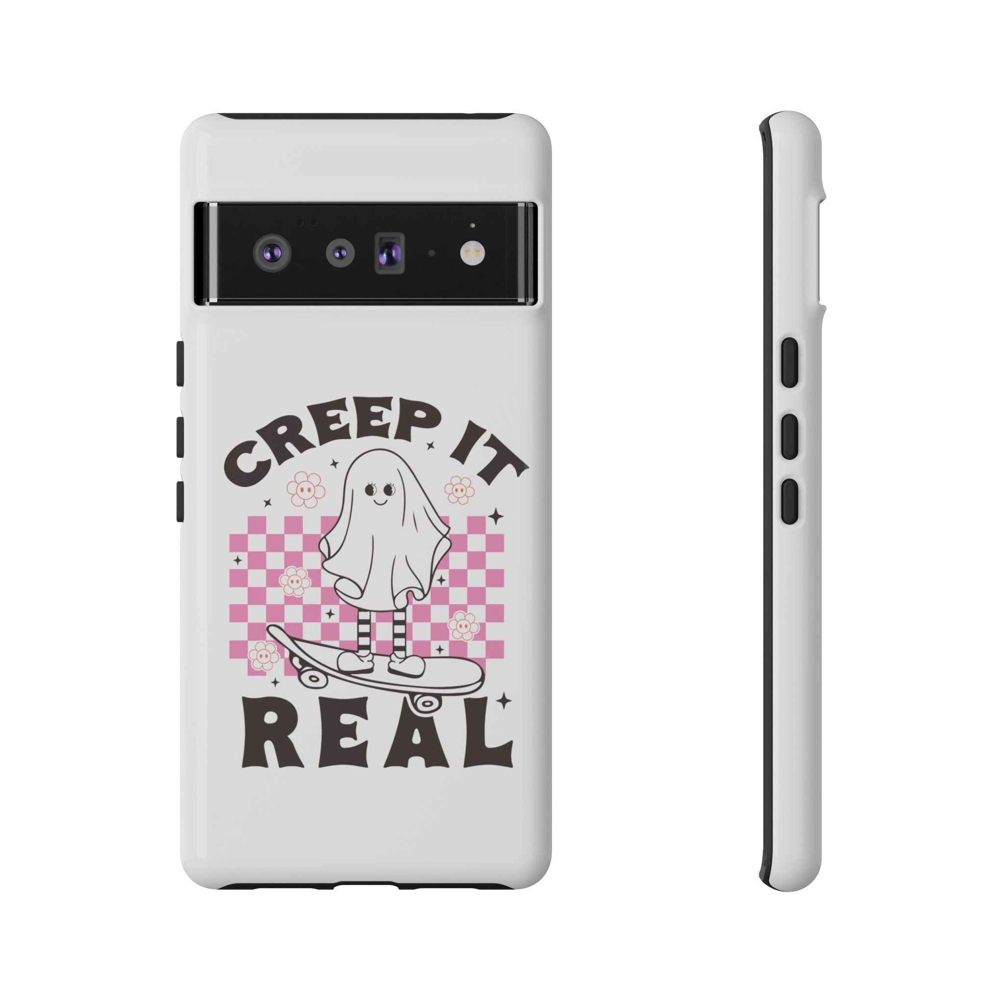Cute Ghost Phone Case - Creep It Real, Halloween Accessories, Skateboard Theme, Kawaii Gift, Fun Phone Cover
