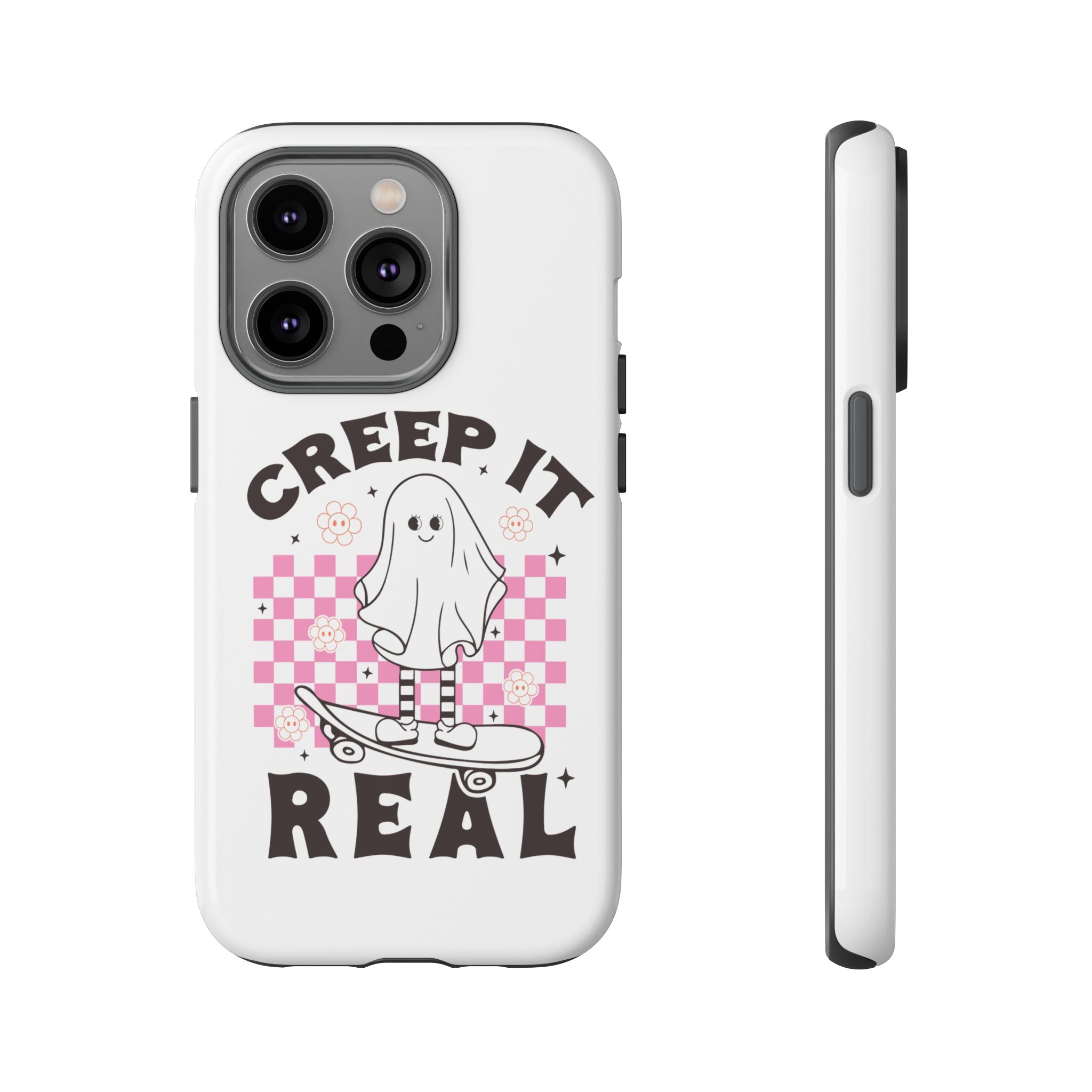 Cute Ghost Phone Case - Creep It Real, Halloween Accessories, Skateboard Theme, Kawaii Gift, Fun Phone Cover