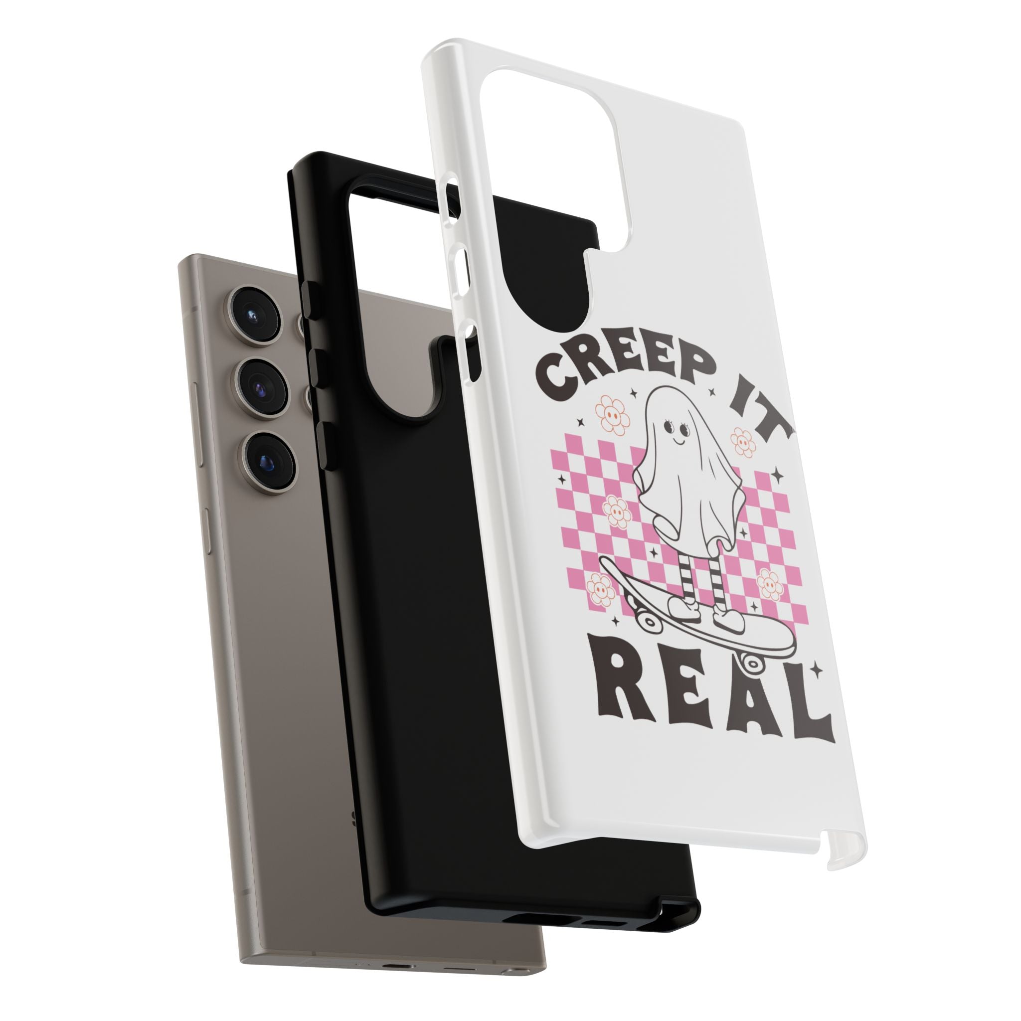 Cute Ghost Phone Case - Creep It Real, Halloween Accessories, Skateboard Theme, Kawaii Gift, Fun Phone Cover