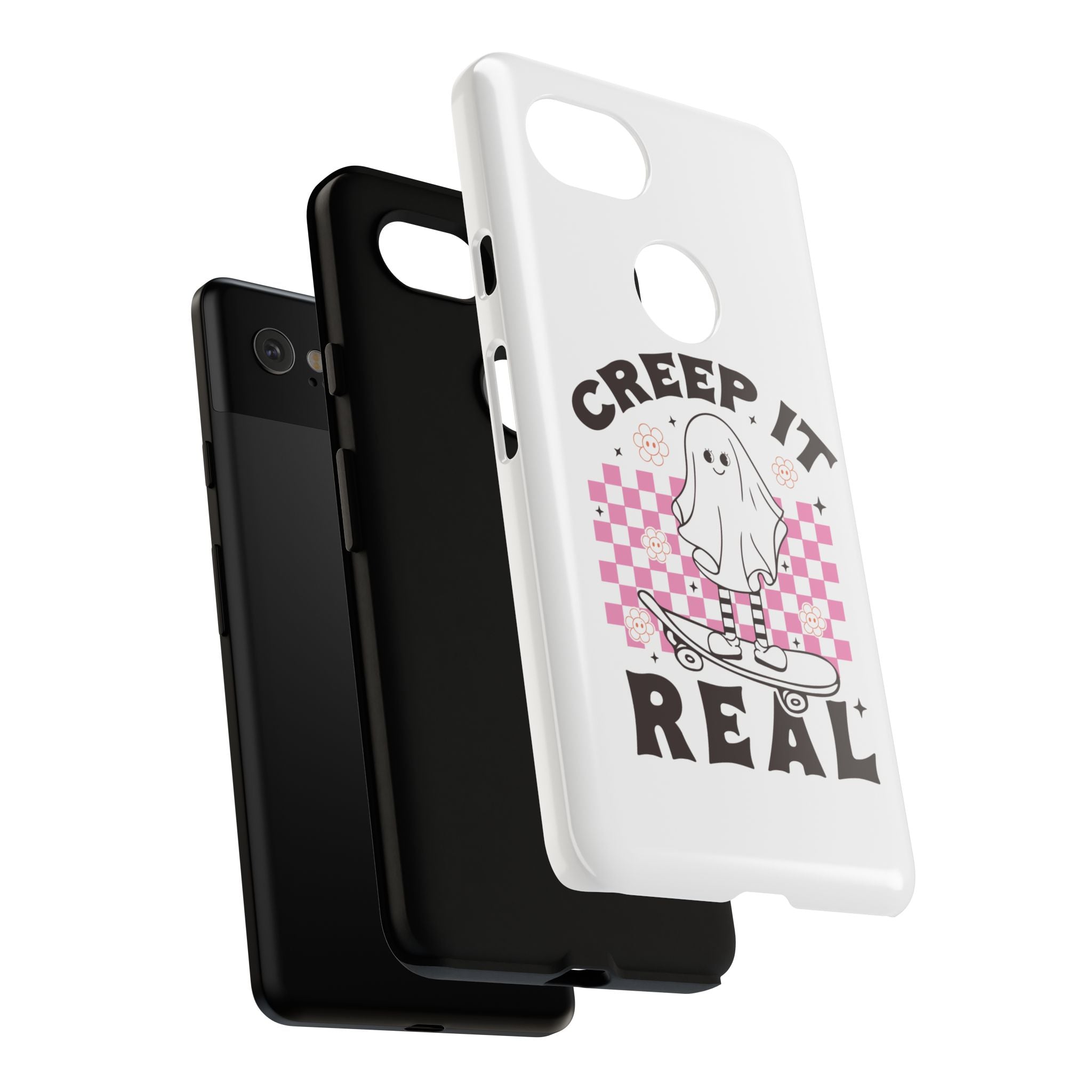 Cute Ghost Phone Case - Creep It Real, Halloween Accessories, Skateboard Theme, Kawaii Gift, Fun Phone Cover