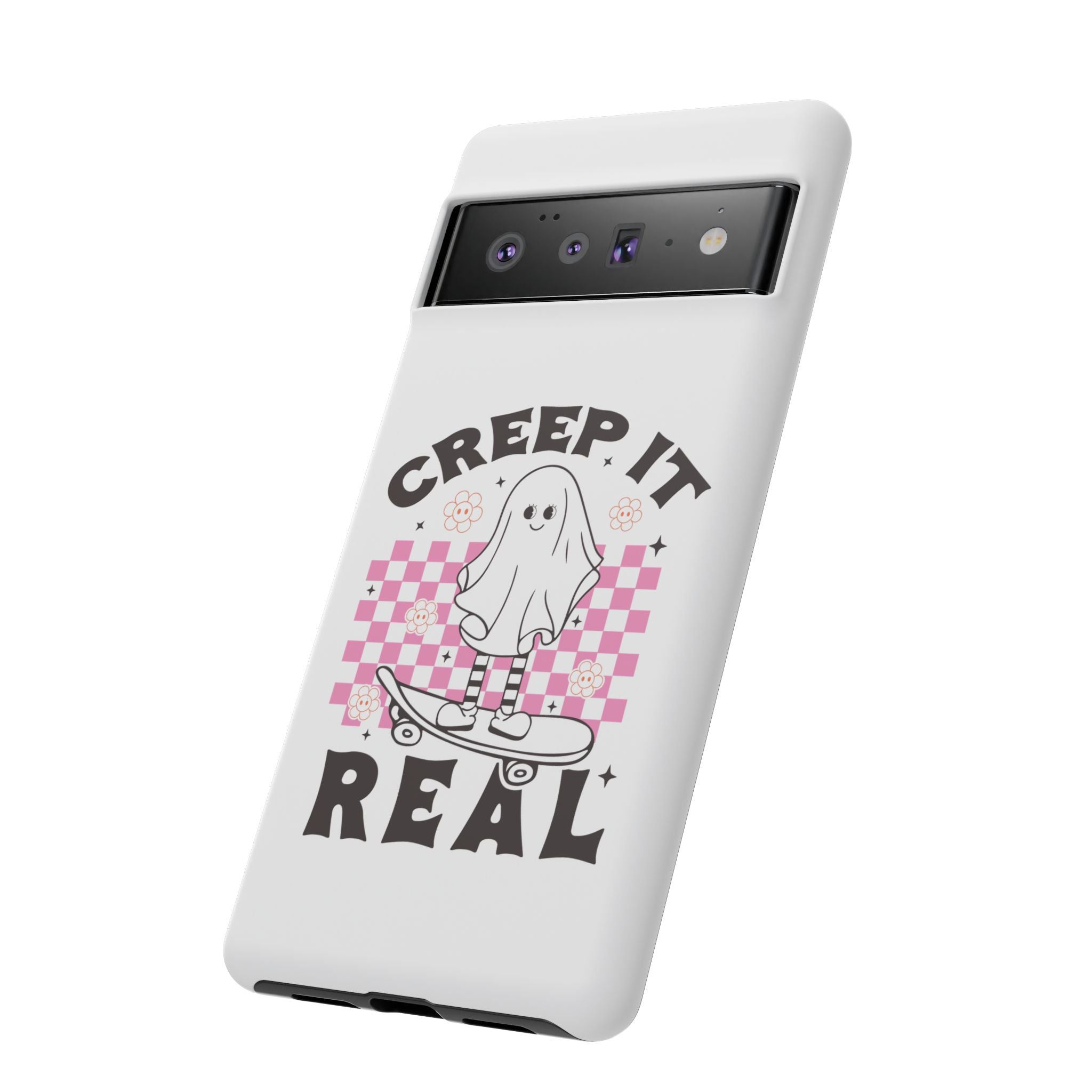 Cute Ghost Phone Case - Creep It Real, Halloween Accessories, Skateboard Theme, Kawaii Gift, Fun Phone Cover