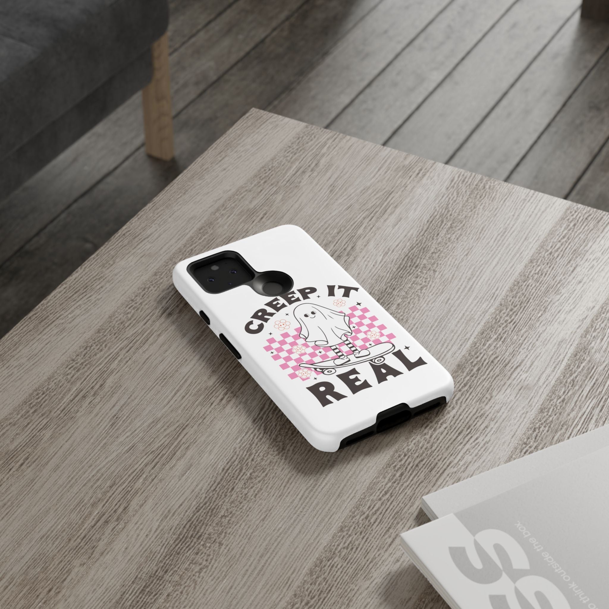 Cute Ghost Phone Case - Creep It Real, Halloween Accessories, Skateboard Theme, Kawaii Gift, Fun Phone Cover