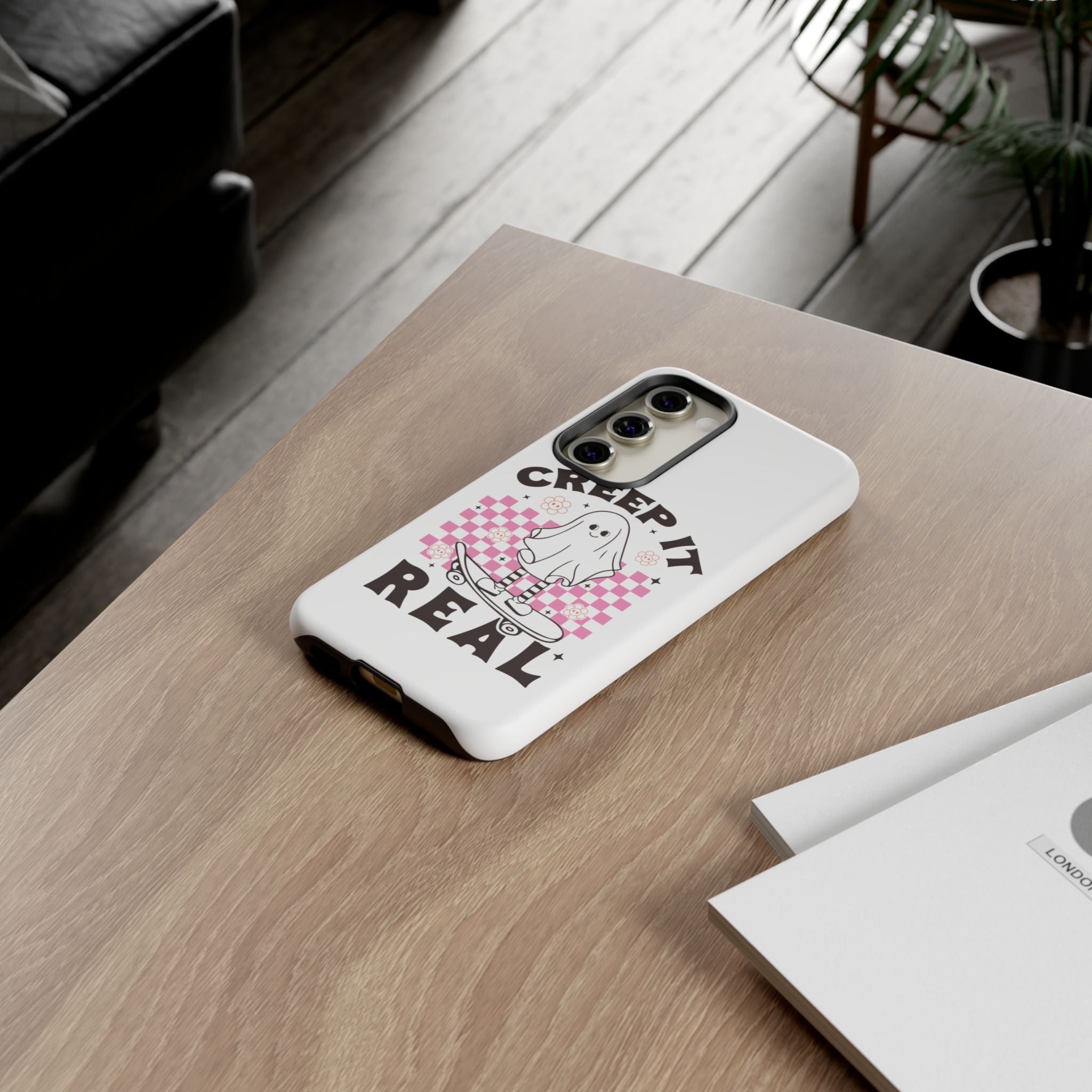 Cute Ghost Phone Case - Creep It Real, Halloween Accessories, Skateboard Theme, Kawaii Gift, Fun Phone Cover