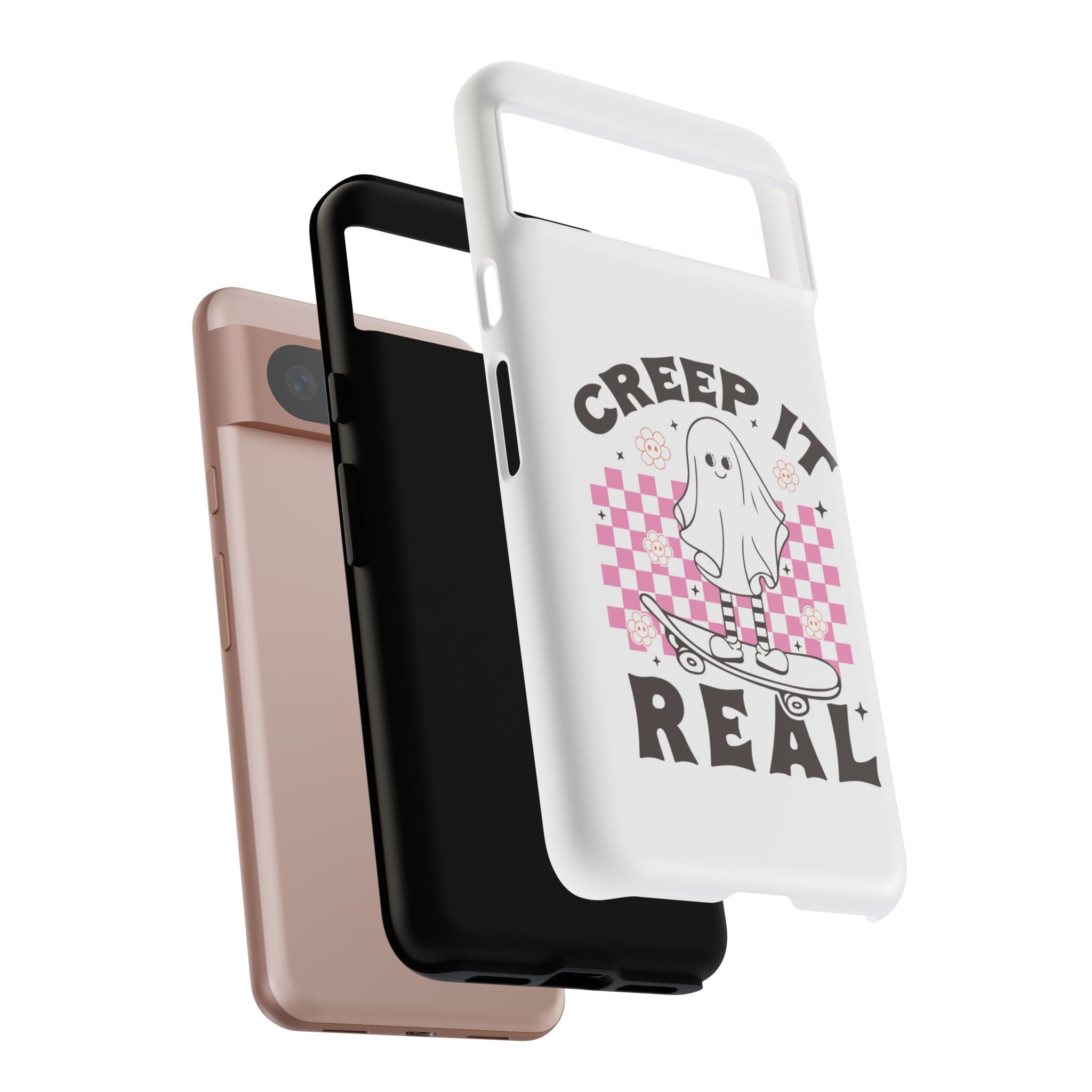 Cute Ghost Phone Case - Creep It Real, Halloween Accessories, Skateboard Theme, Kawaii Gift, Fun Phone Cover