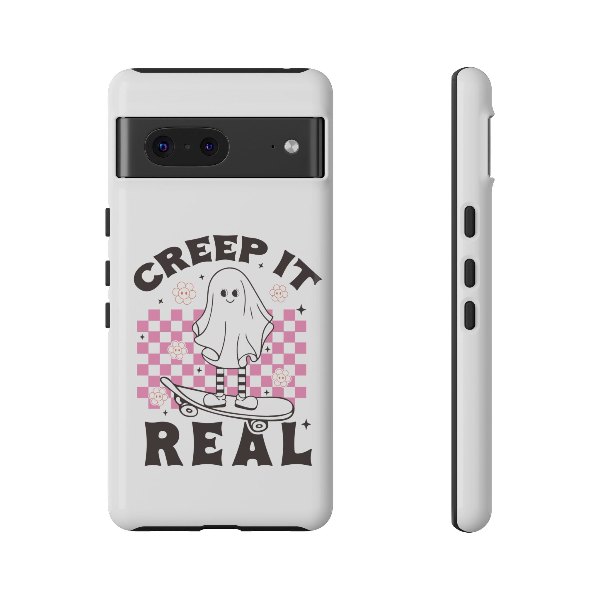 Cute Ghost Phone Case - Creep It Real, Halloween Accessories, Skateboard Theme, Kawaii Gift, Fun Phone Cover