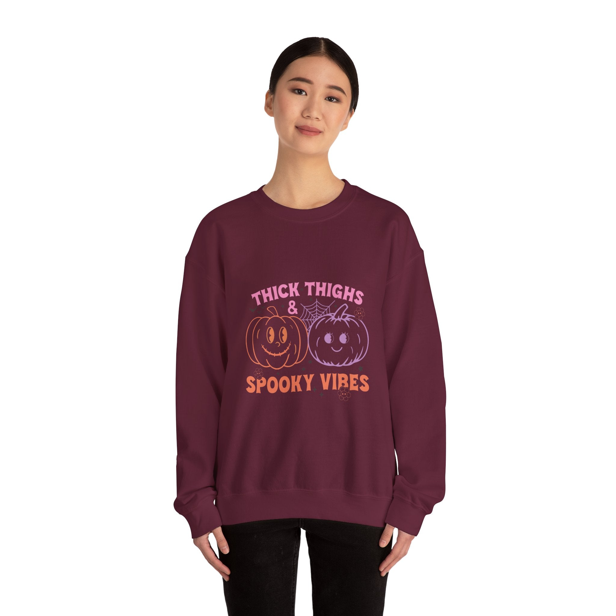 Spooky Vibes Sweatshirt, Pumpkin Crewneck, Halloween Apparel, Cozy Fall Fashion, Unisex Casual Wear, Perfect for Halloween Parties