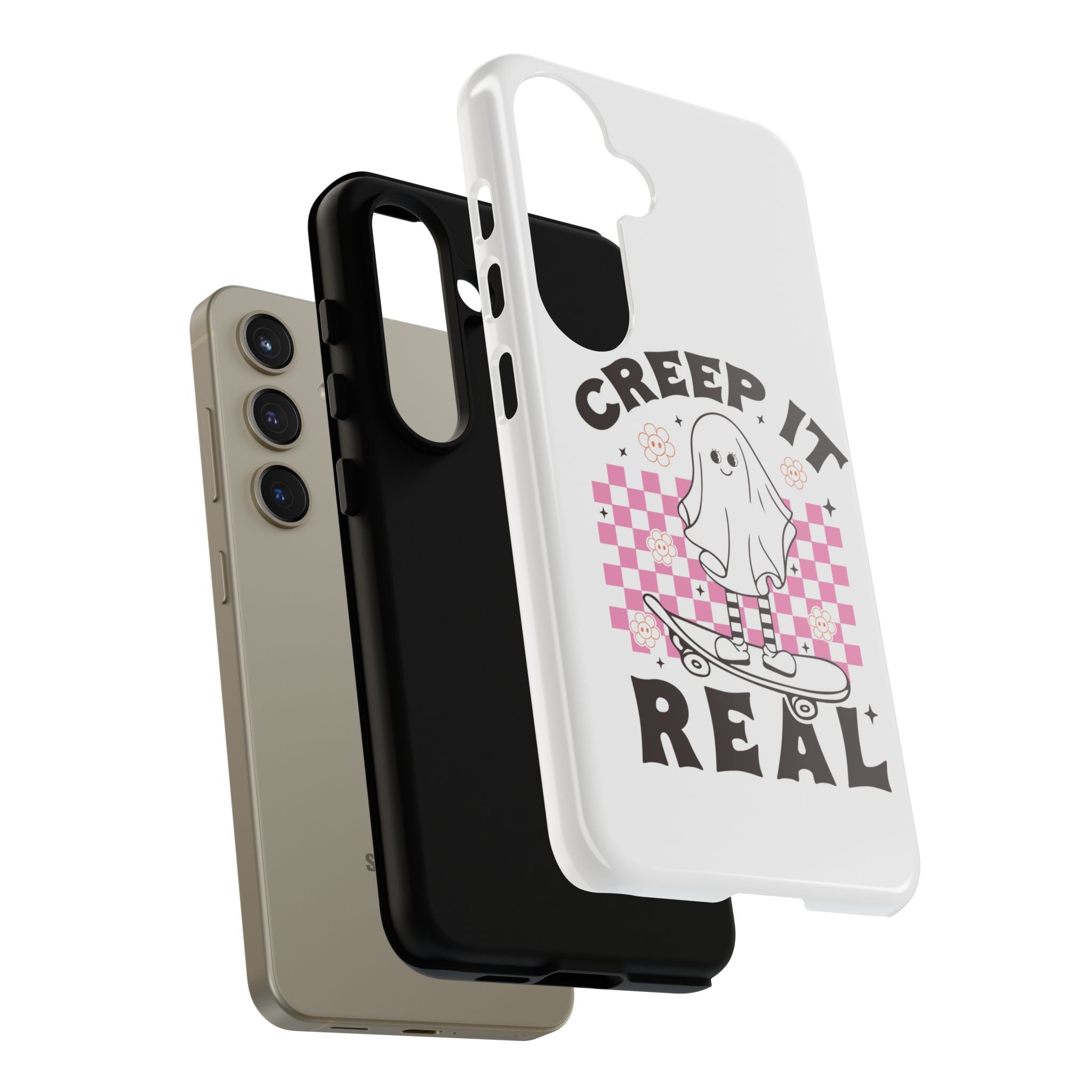 Cute Ghost Phone Case - Creep It Real, Halloween Accessories, Skateboard Theme, Kawaii Gift, Fun Phone Cover