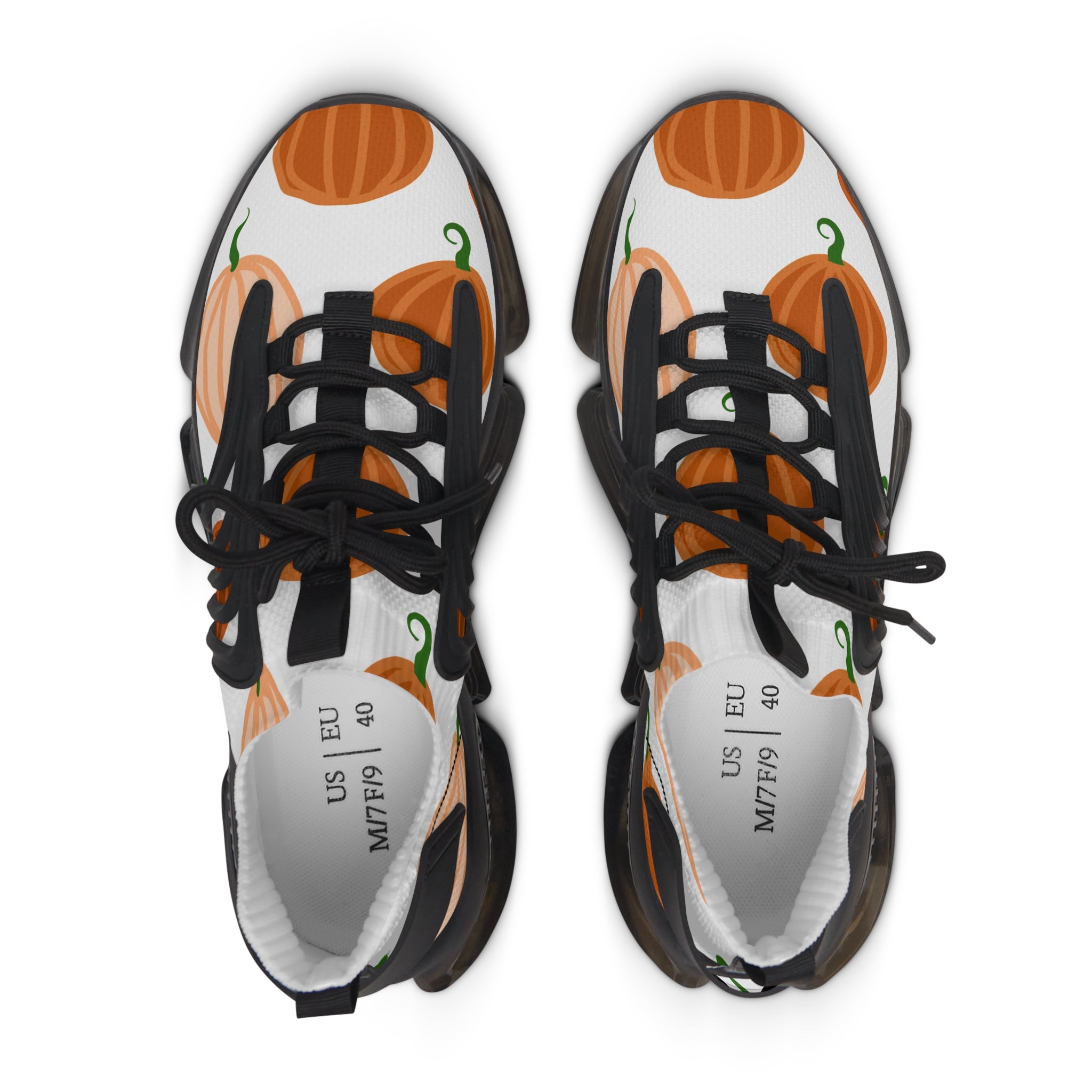 Women's Pumpkin Mesh Sneakers, Lightweight Footwear, Fall Fashion, Casual Sneakers, Halloween Style, Comfortable Sneakers - Threads & Echo