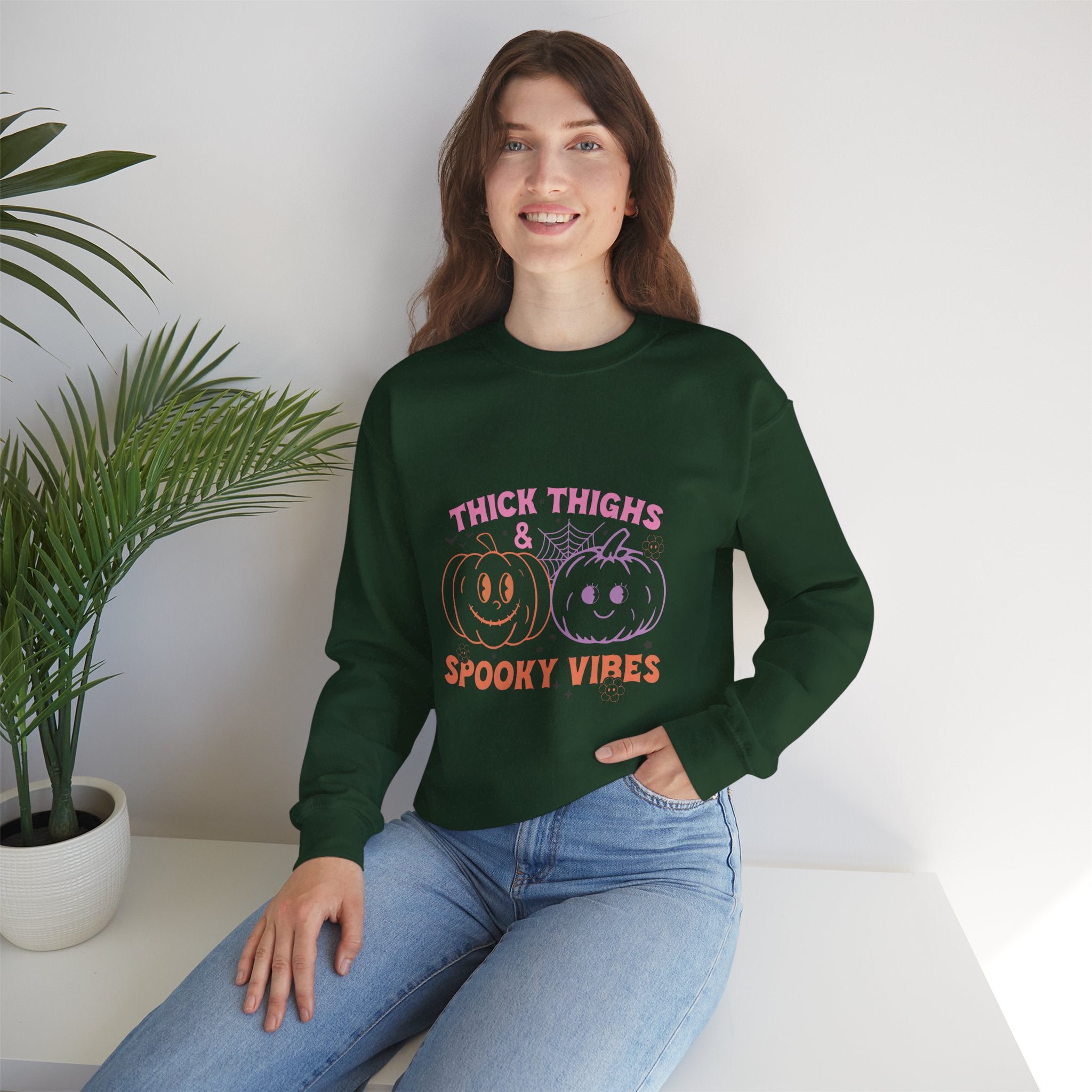 Spooky Vibes Sweatshirt, Pumpkin Crewneck, Halloween Apparel, Cozy Fall Fashion, Unisex Casual Wear, Perfect for Halloween Parties