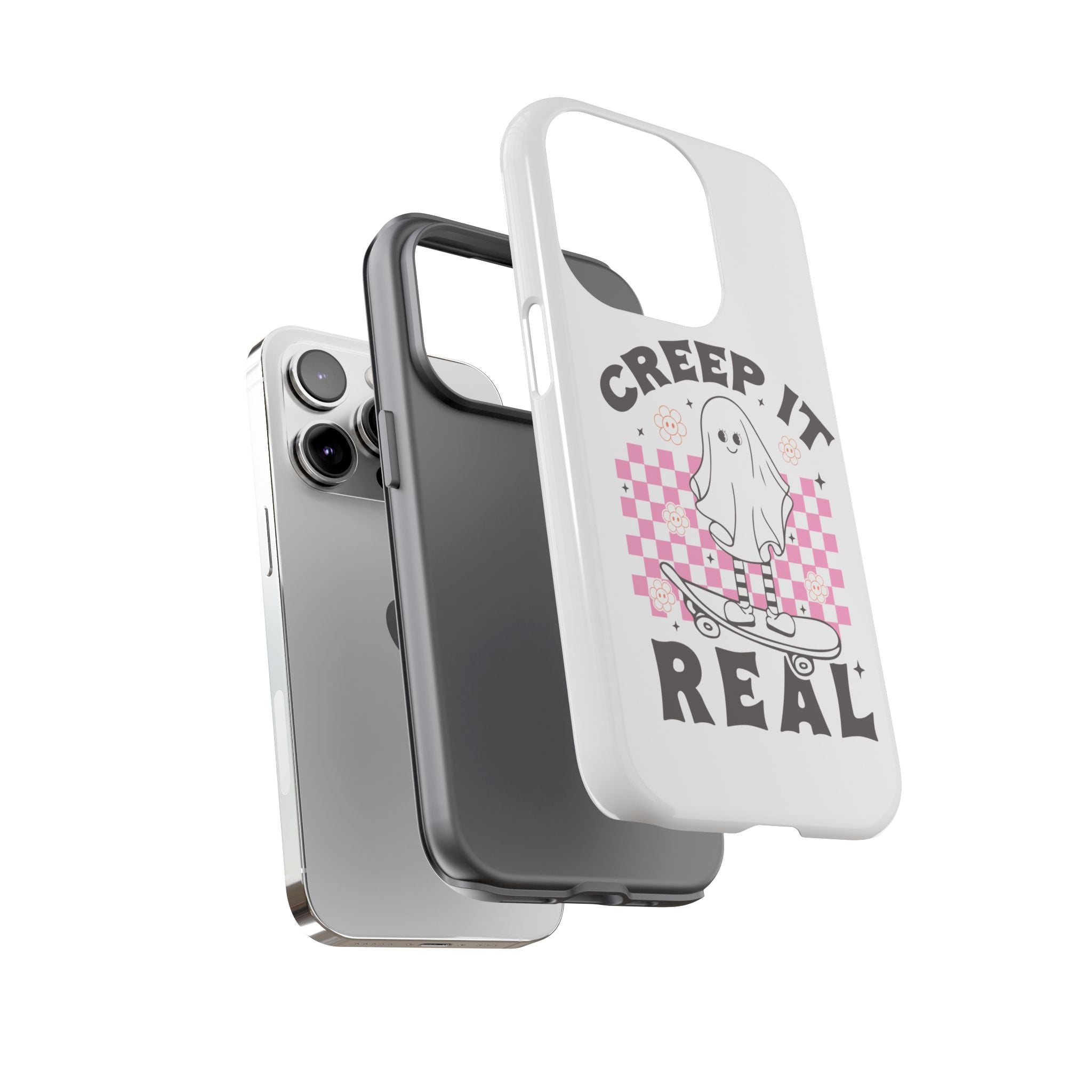 Cute Ghost Phone Case - Creep It Real, Halloween Accessories, Skateboard Theme, Kawaii Gift, Fun Phone Cover