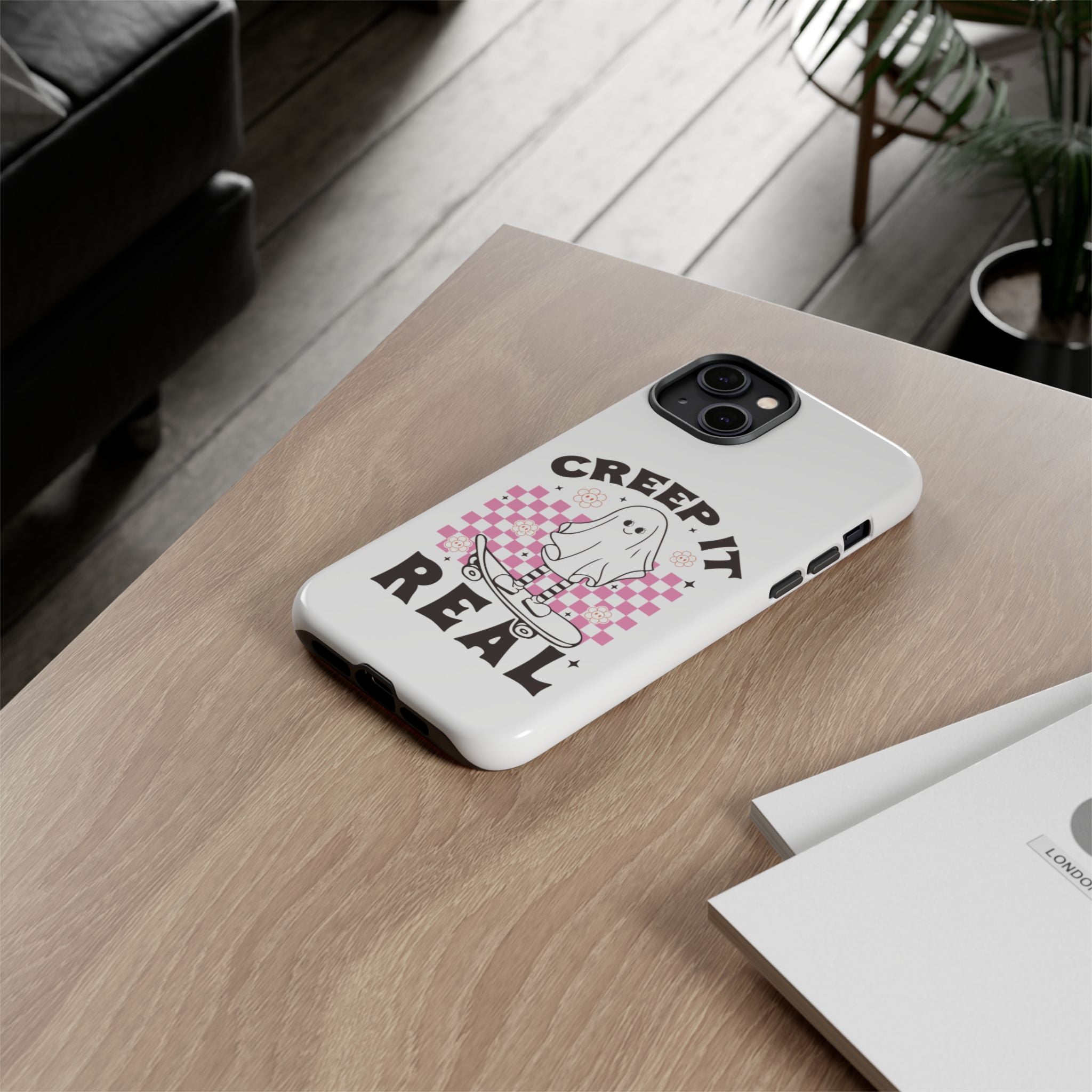 Cute Ghost Phone Case - Creep It Real, Halloween Accessories, Skateboard Theme, Kawaii Gift, Fun Phone Cover