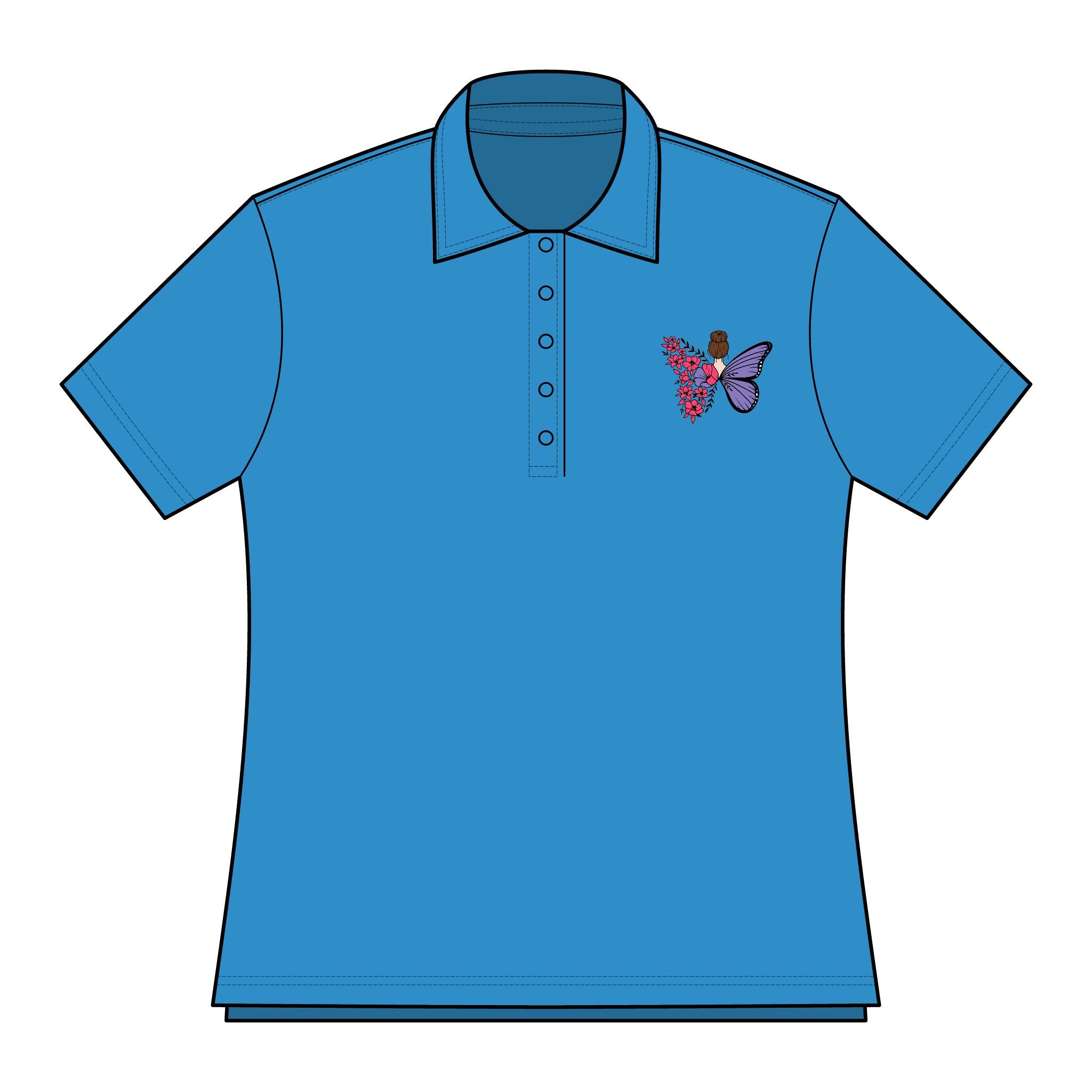 Stylish Women's Polo Shirt with Butterfly Design, Casual Summer Top, Birthday Gift, Weekend Wear, Floral Embroidered Polo - Threads & Echo