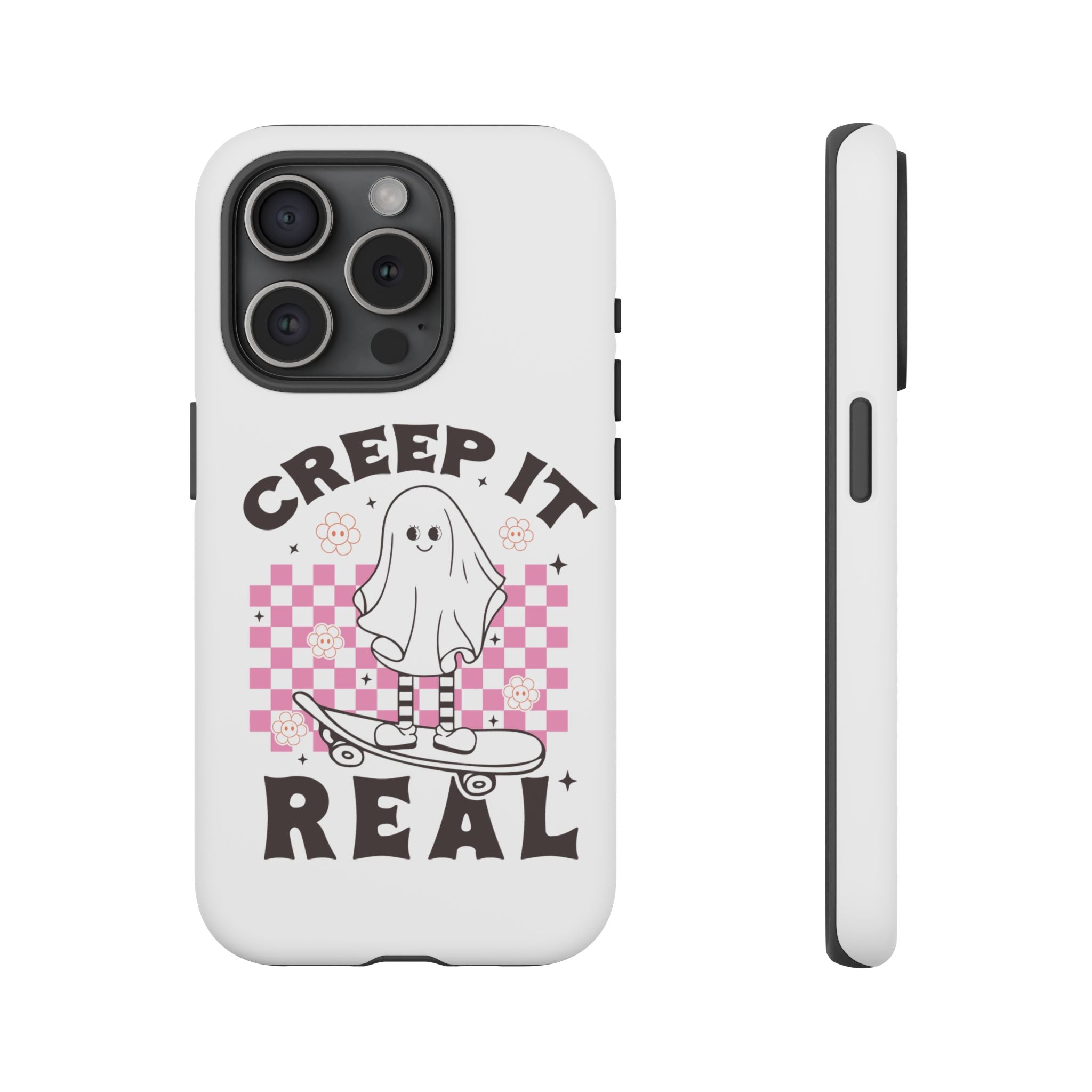 Cute Ghost Phone Case - Creep It Real, Halloween Accessories, Skateboard Theme, Kawaii Gift, Fun Phone Cover