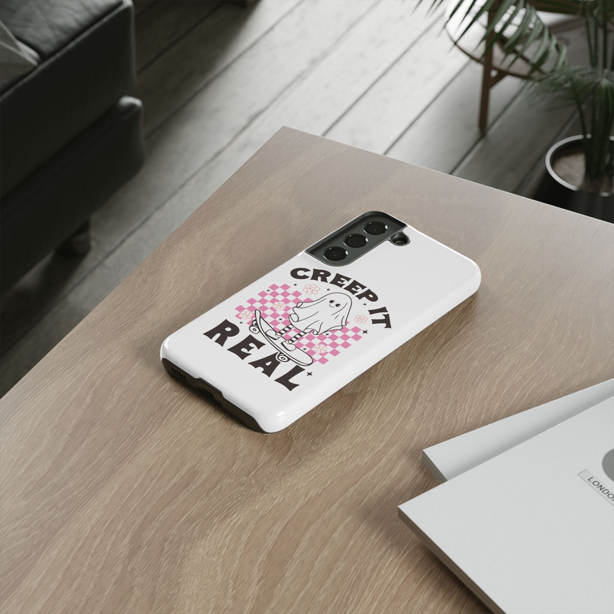 Cute Ghost Phone Case - Creep It Real, Halloween Accessories, Skateboard Theme, Kawaii Gift, Fun Phone Cover