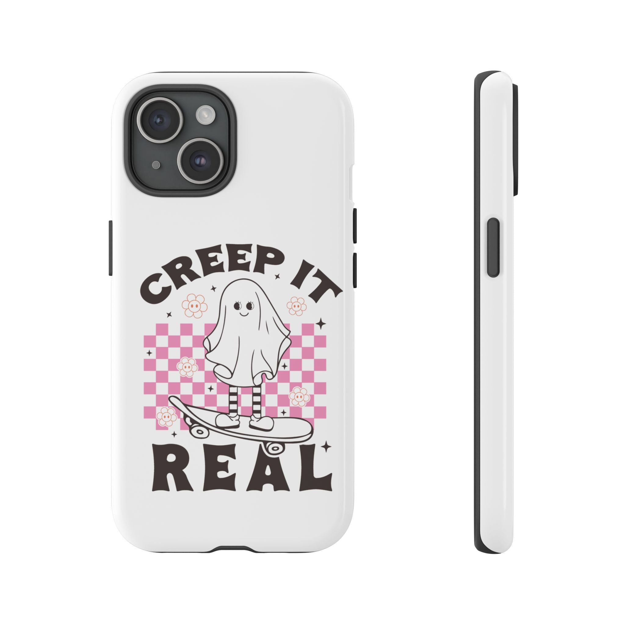 Cute Ghost Phone Case - Creep It Real, Halloween Accessories, Skateboard Theme, Kawaii Gift, Fun Phone Cover