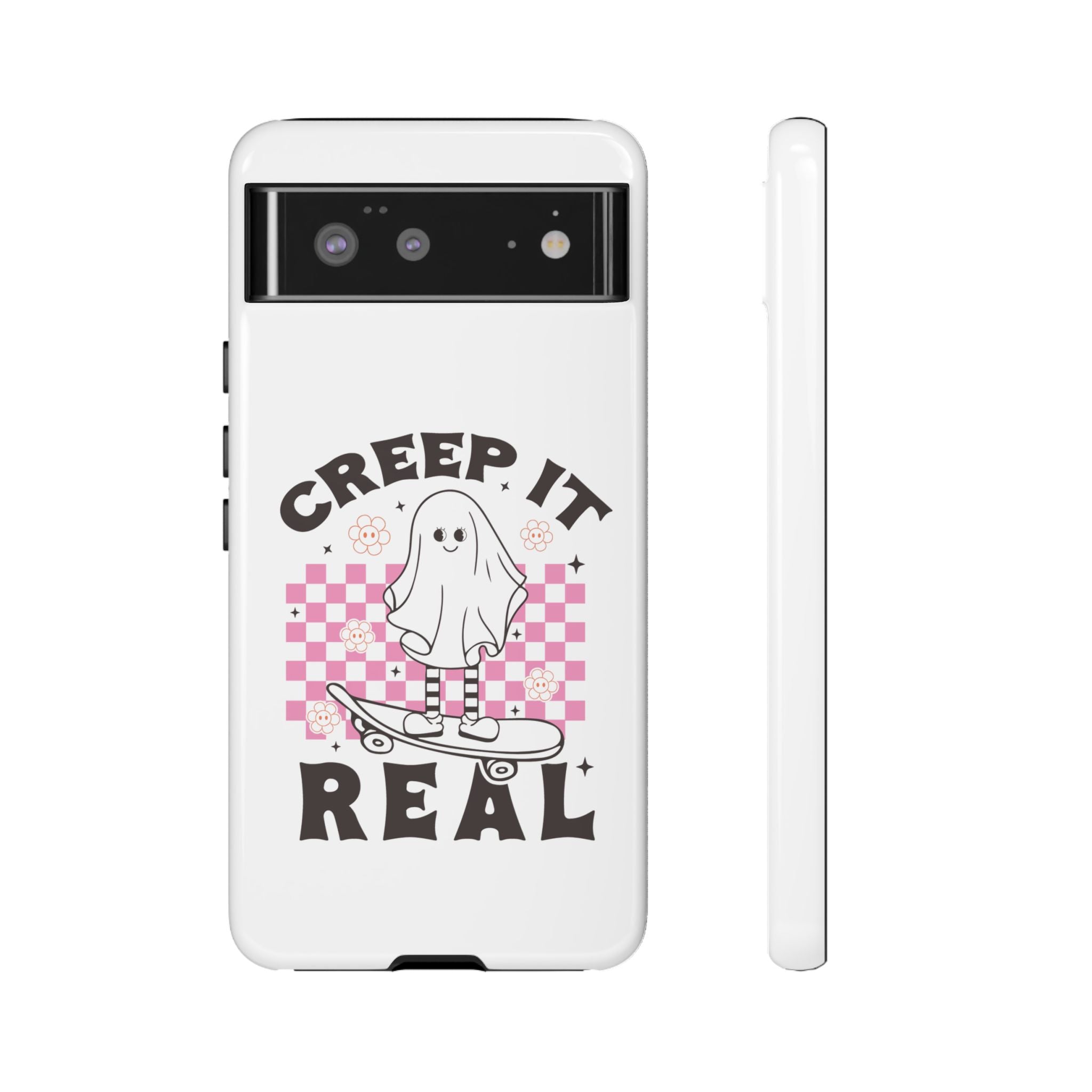Cute Ghost Phone Case - Creep It Real, Halloween Accessories, Skateboard Theme, Kawaii Gift, Fun Phone Cover