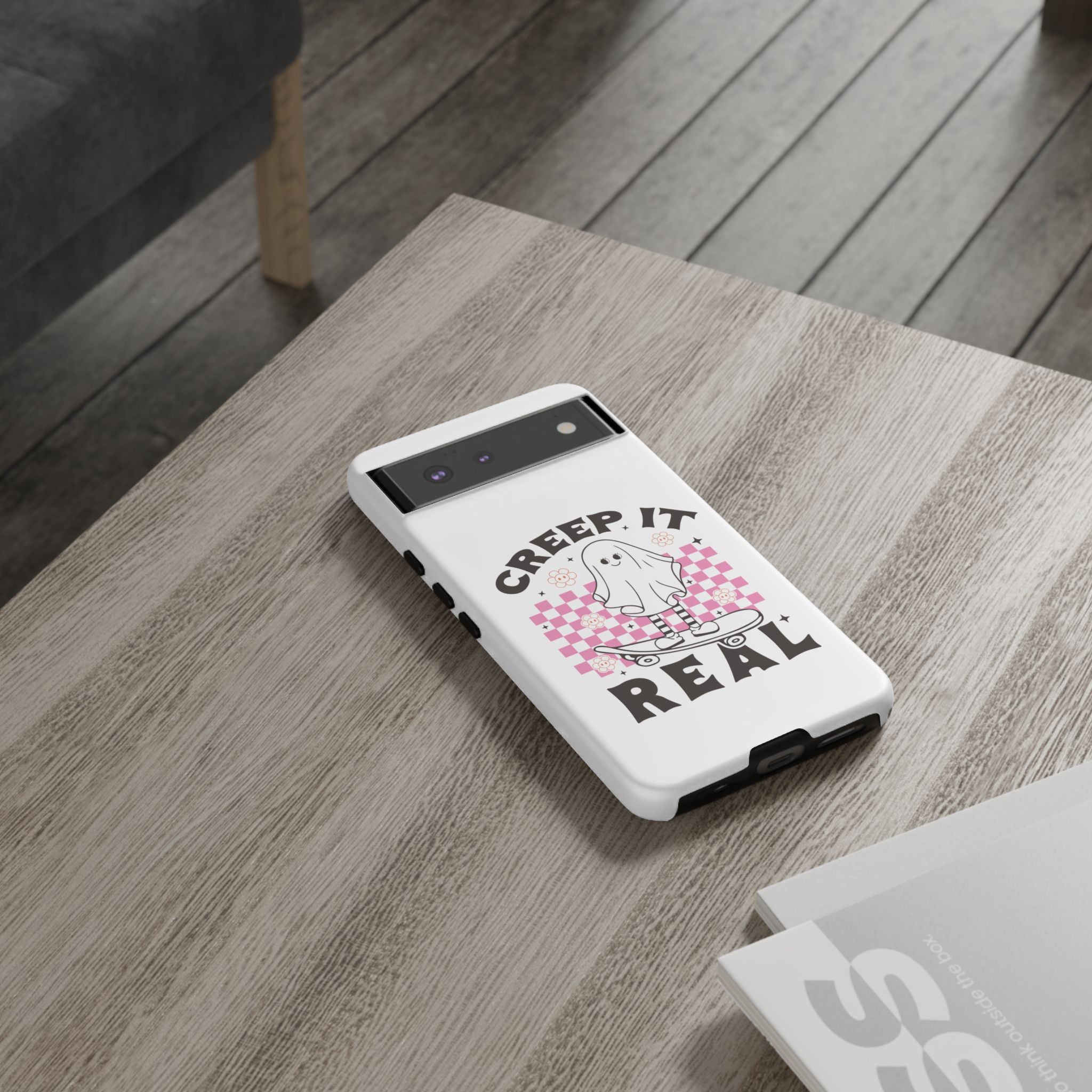 Cute Ghost Phone Case - Creep It Real, Halloween Accessories, Skateboard Theme, Kawaii Gift, Fun Phone Cover