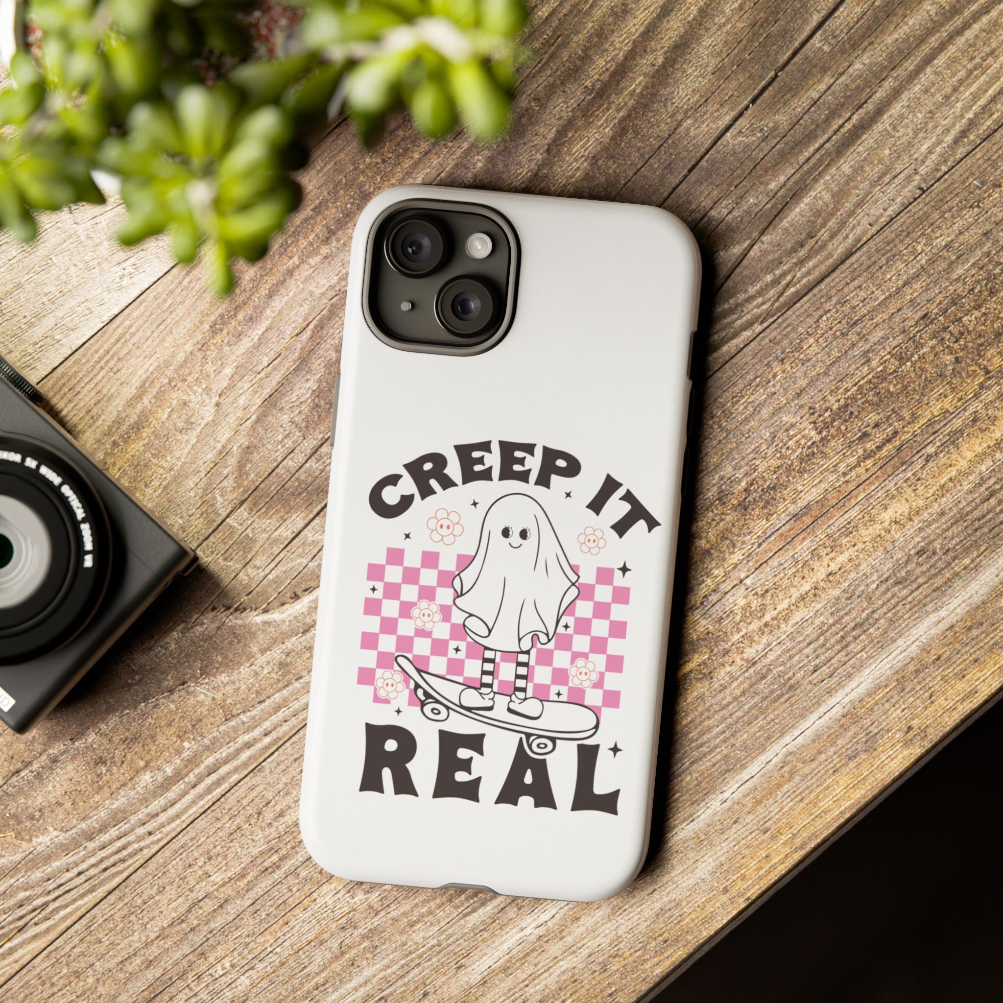 Cute Ghost Phone Case - Creep It Real, Halloween Accessories, Skateboard Theme, Kawaii Gift, Fun Phone Cover