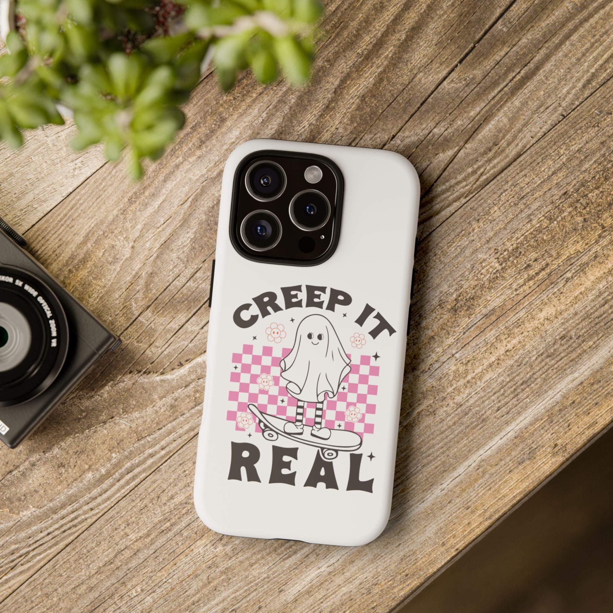 Cute Ghost Phone Case - Creep It Real, Halloween Accessories, Skateboard Theme, Kawaii Gift, Fun Phone Cover