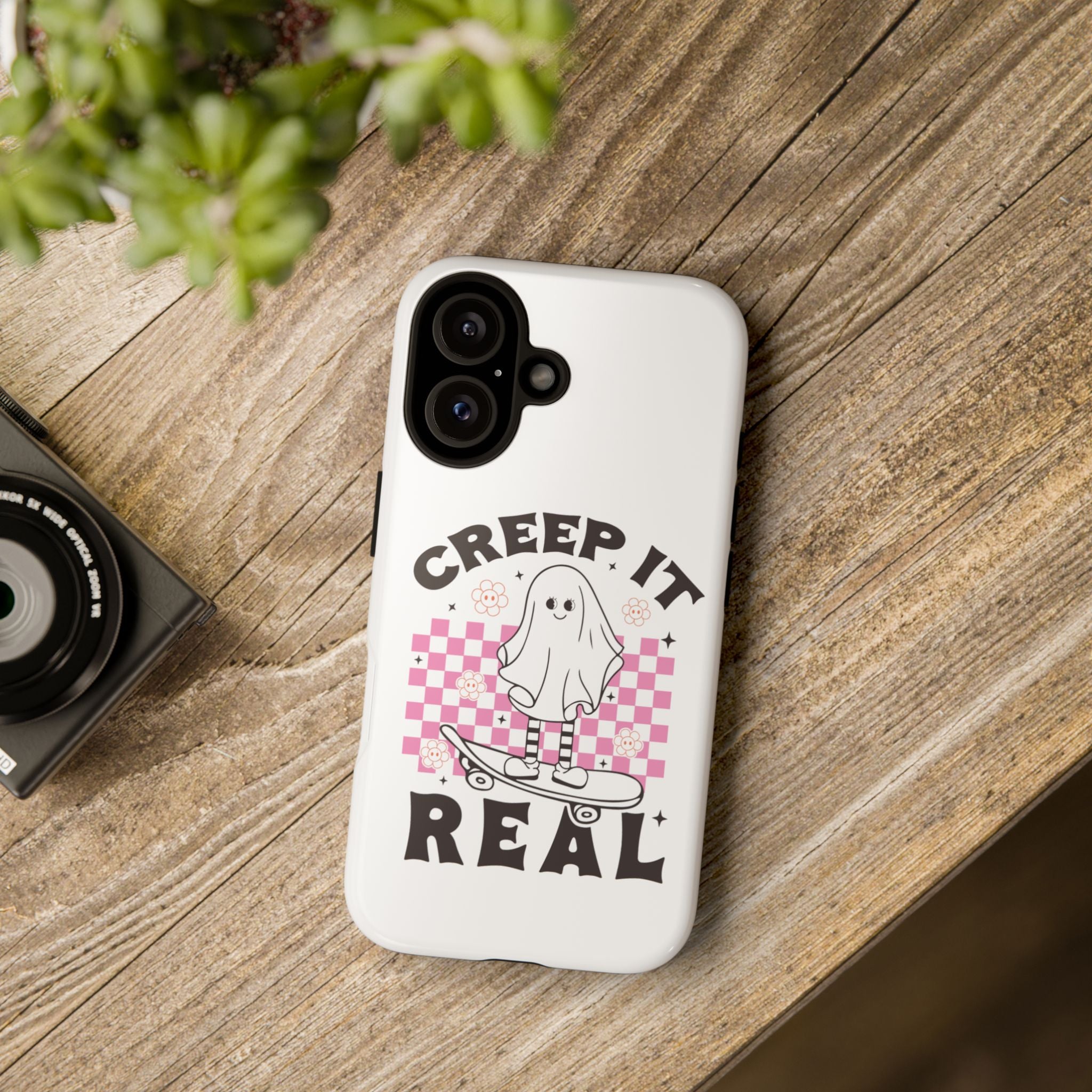Cute Ghost Phone Case - Creep It Real, Halloween Accessories, Skateboard Theme, Kawaii Gift, Fun Phone Cover