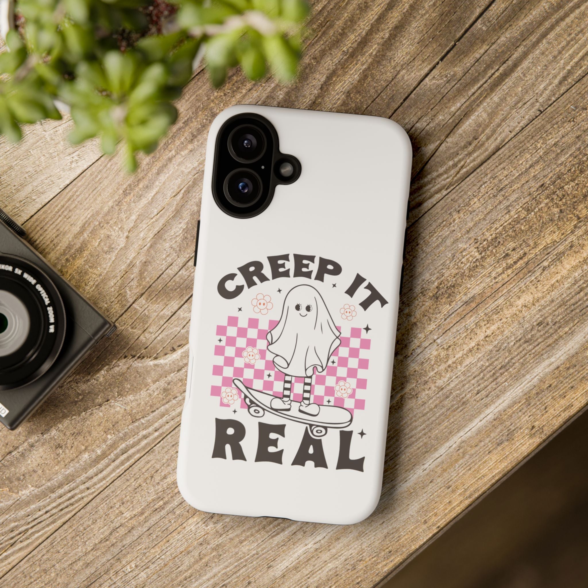 Cute Ghost Phone Case - Creep It Real, Halloween Accessories, Skateboard Theme, Kawaii Gift, Fun Phone Cover