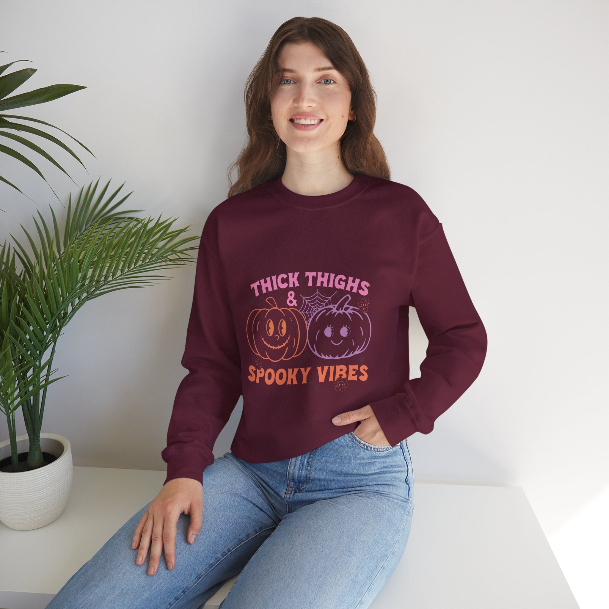 Spooky Vibes Sweatshirt, Pumpkin Crewneck, Halloween Apparel, Cozy Fall Fashion, Unisex Casual Wear, Perfect for Halloween Parties
