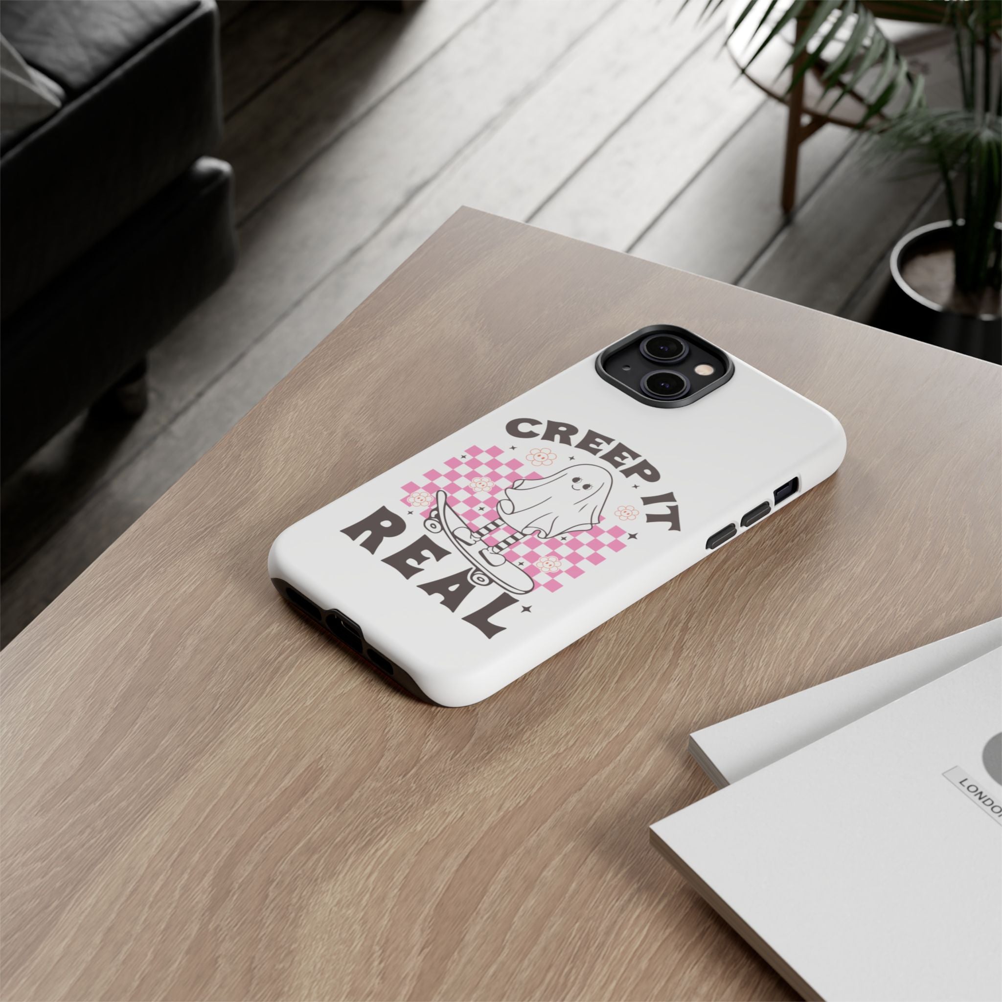 Cute Ghost Phone Case - Creep It Real, Halloween Accessories, Skateboard Theme, Kawaii Gift, Fun Phone Cover