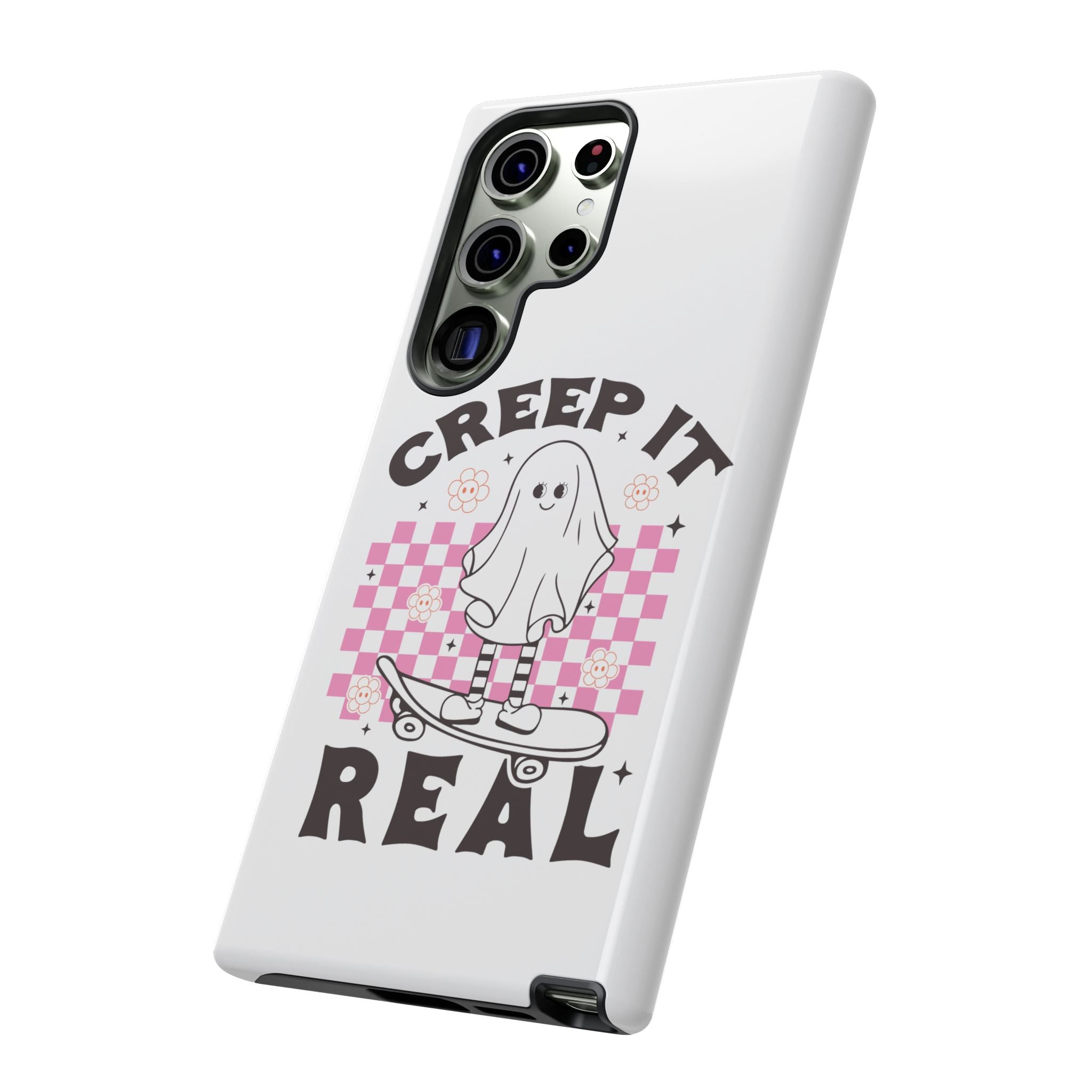 Cute Ghost Phone Case - Creep It Real, Halloween Accessories, Skateboard Theme, Kawaii Gift, Fun Phone Cover