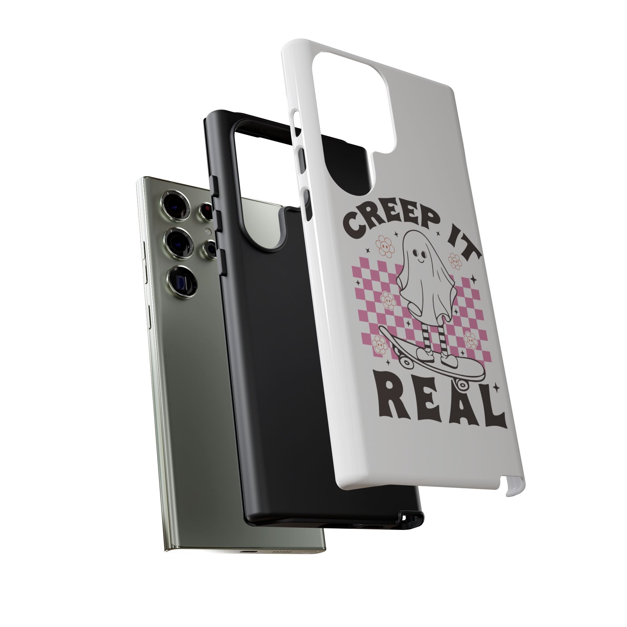 Cute Ghost Phone Case - Creep It Real, Halloween Accessories, Skateboard Theme, Kawaii Gift, Fun Phone Cover