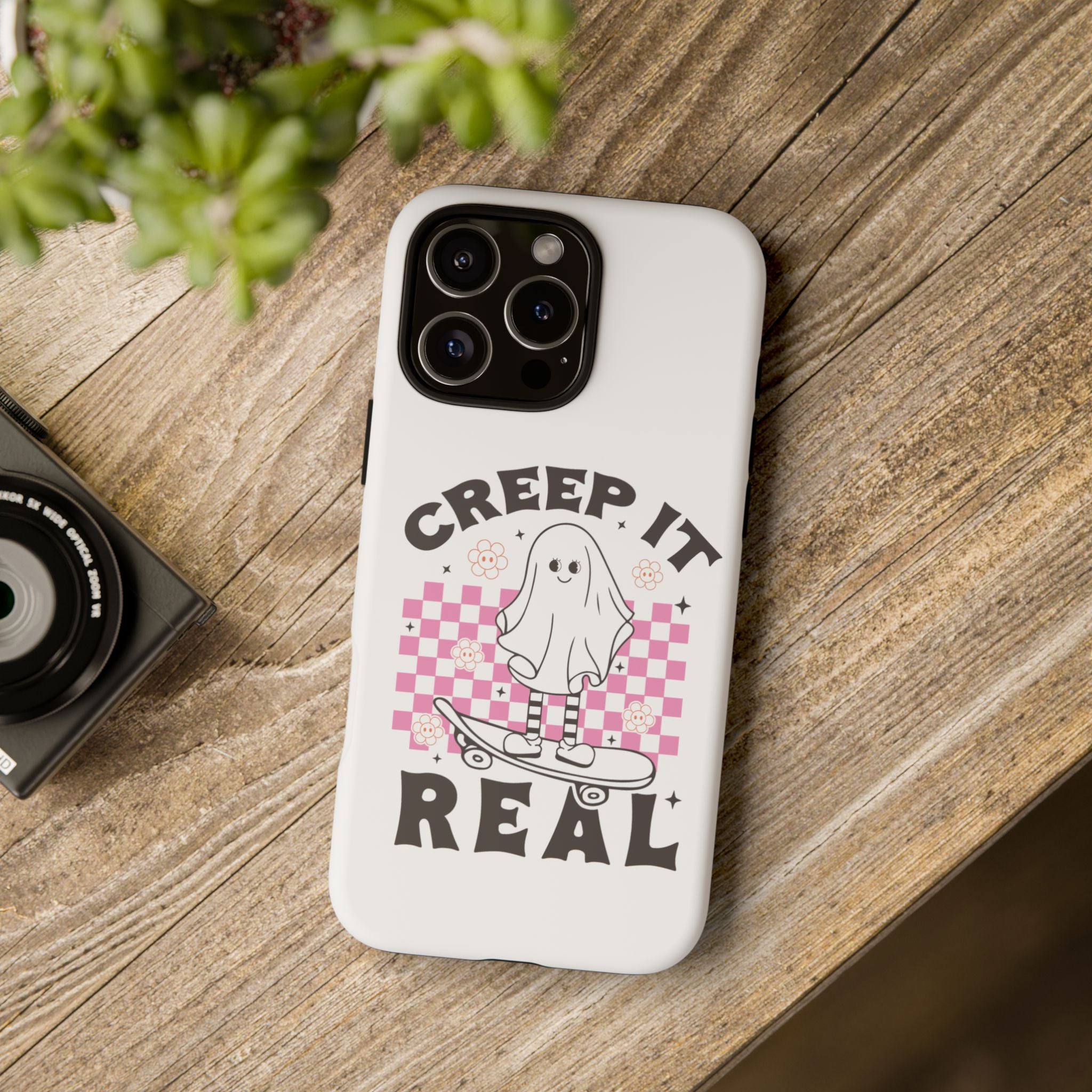 Cute Ghost Phone Case - Creep It Real, Halloween Accessories, Skateboard Theme, Kawaii Gift, Fun Phone Cover