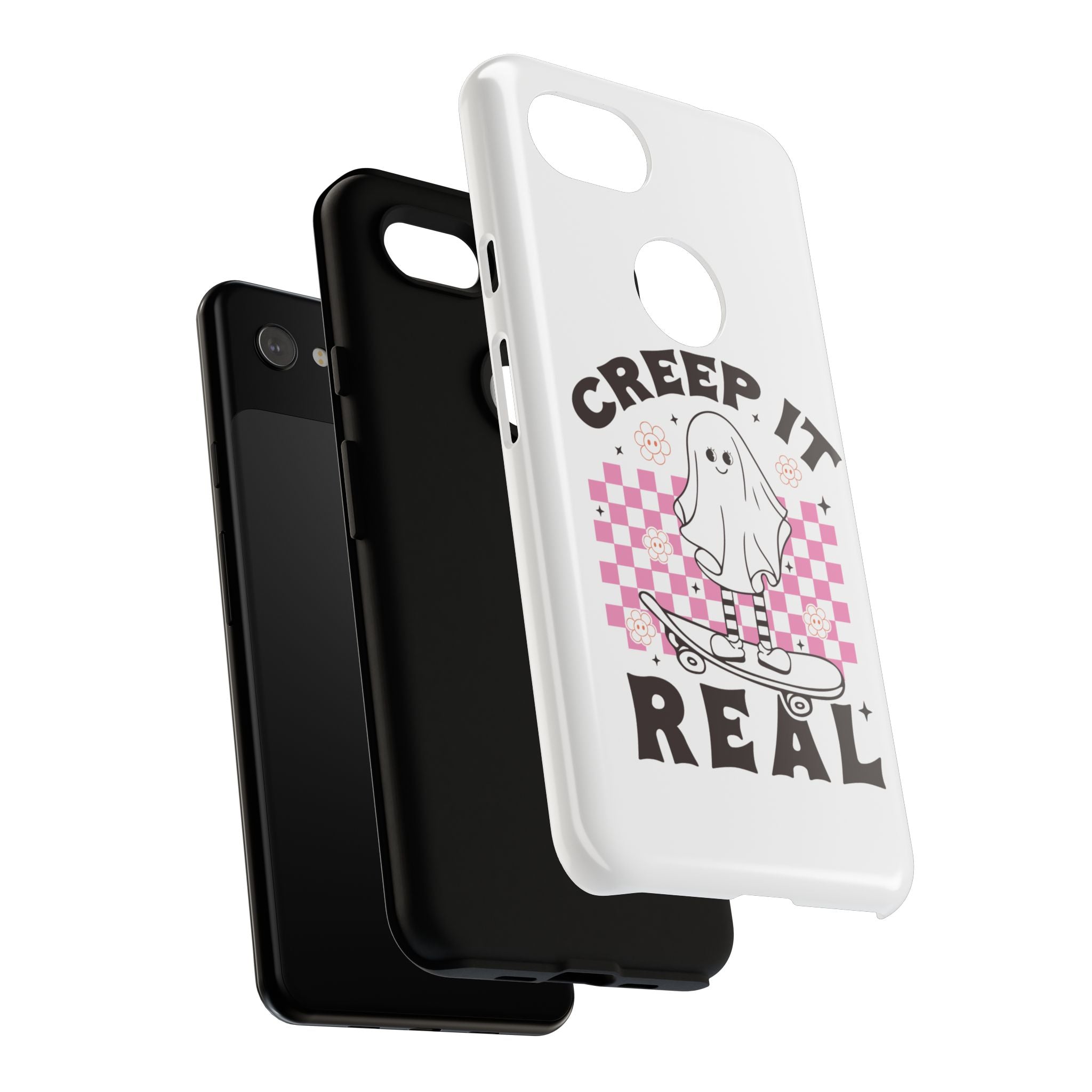 Cute Ghost Phone Case - Creep It Real, Halloween Accessories, Skateboard Theme, Kawaii Gift, Fun Phone Cover