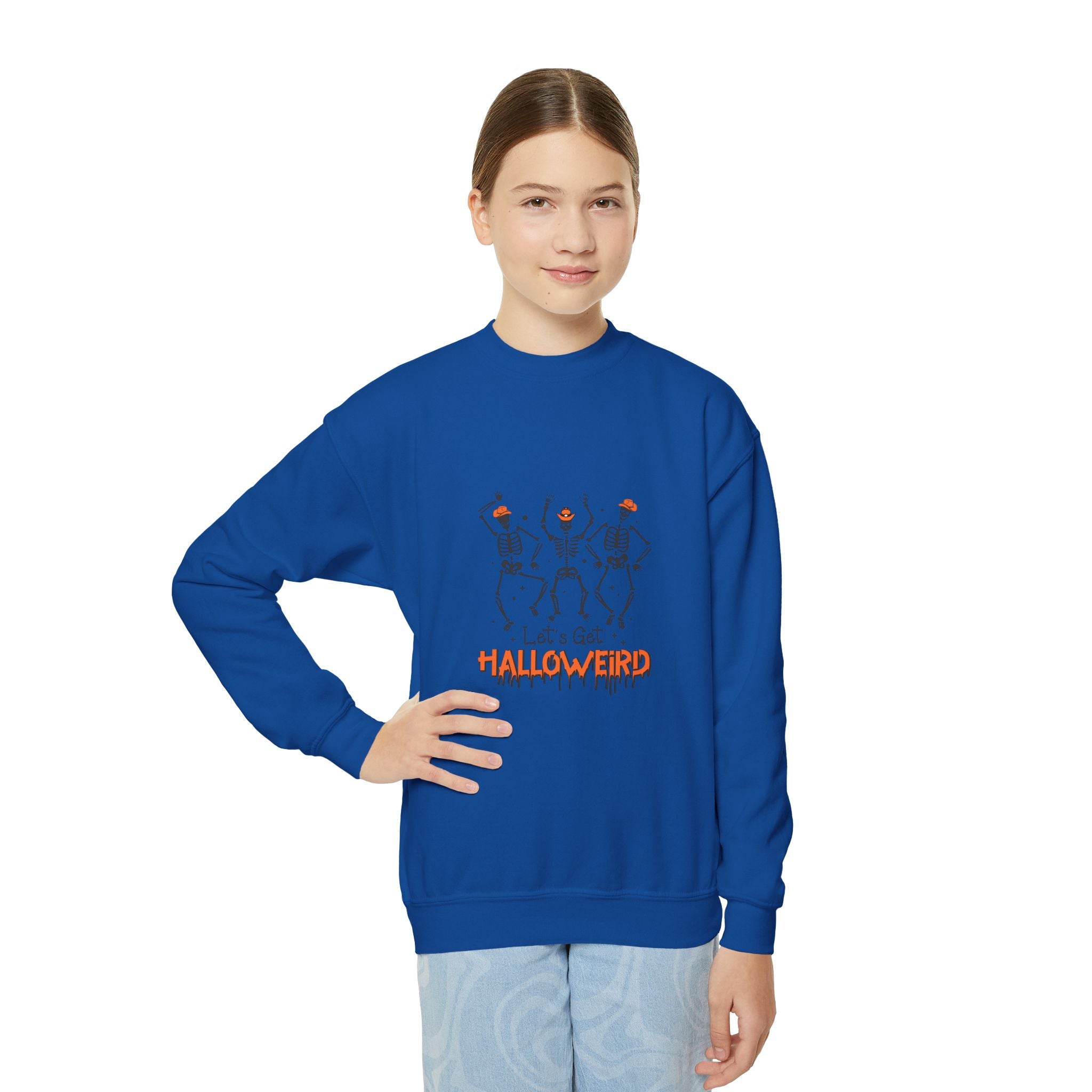 Halloween Youth Crewneck Sweatshirt, Spooky Sweatshirt, Kids Halloween Costume, Trick or Treat Gift, Fall Apparel, Cozy Halloween Clothing