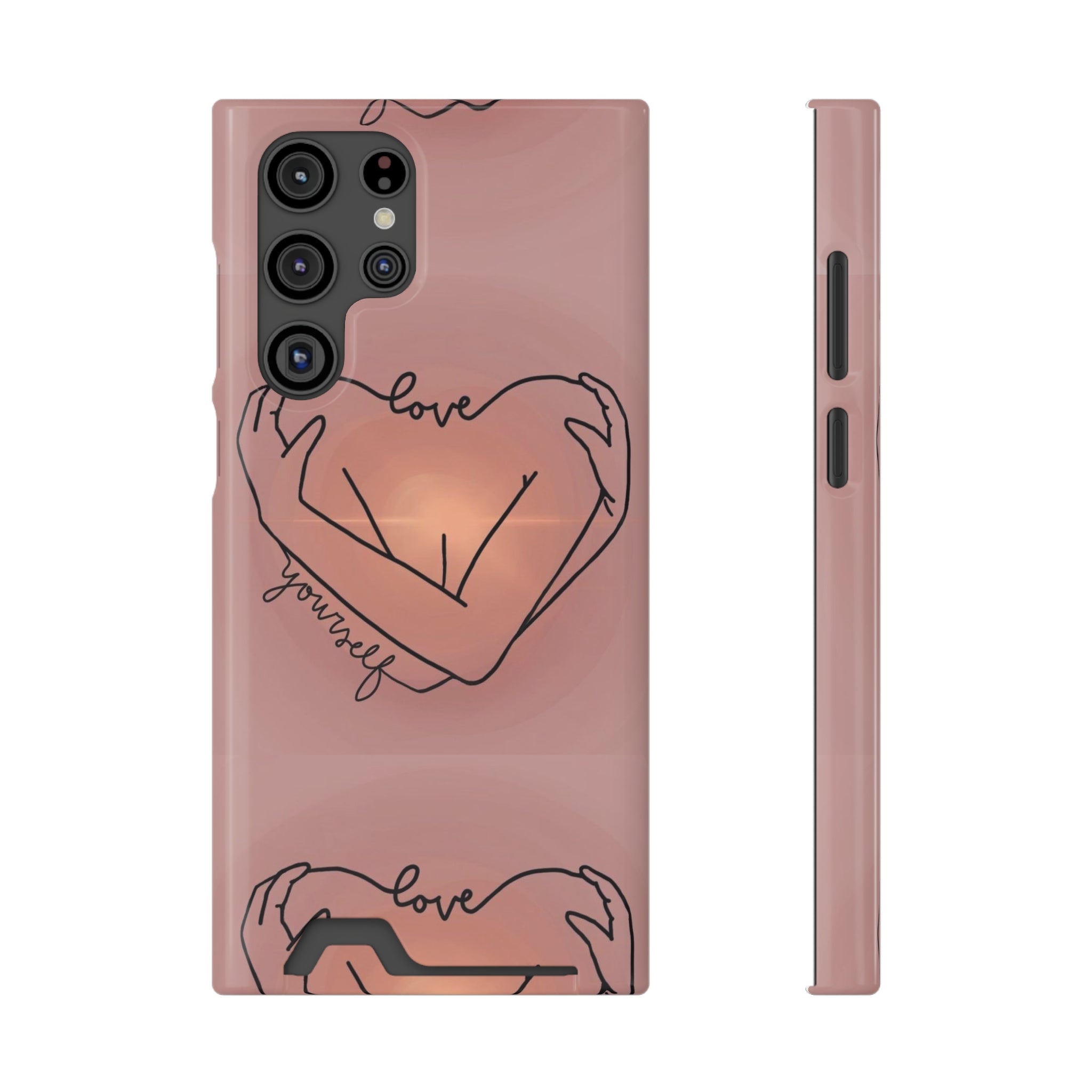 Stylish Phone Case With Card Holder - Love Yourself Design, Cute Phone Accessories, Gift for Her, Trendy Smartphone Case, Modern Tech Gift