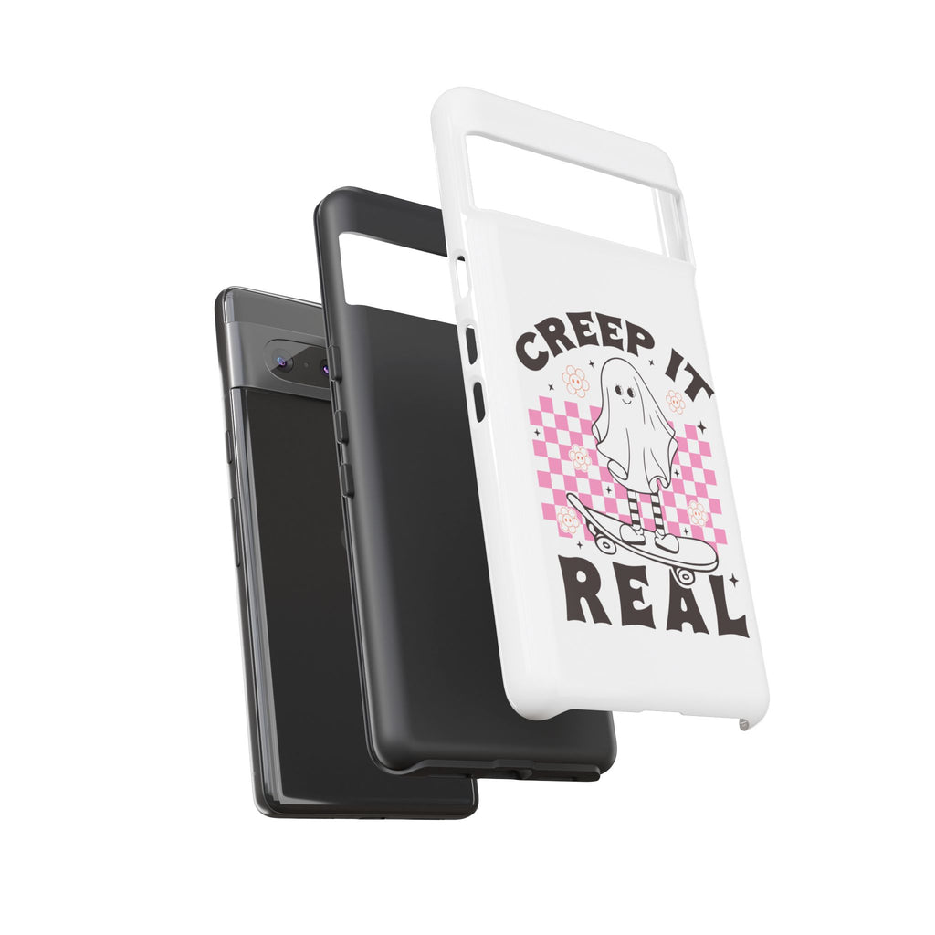 Cute Ghost Phone Case - Creep It Real, Halloween Accessories, Skateboard Theme, Kawaii Gift, Fun Phone Cover
