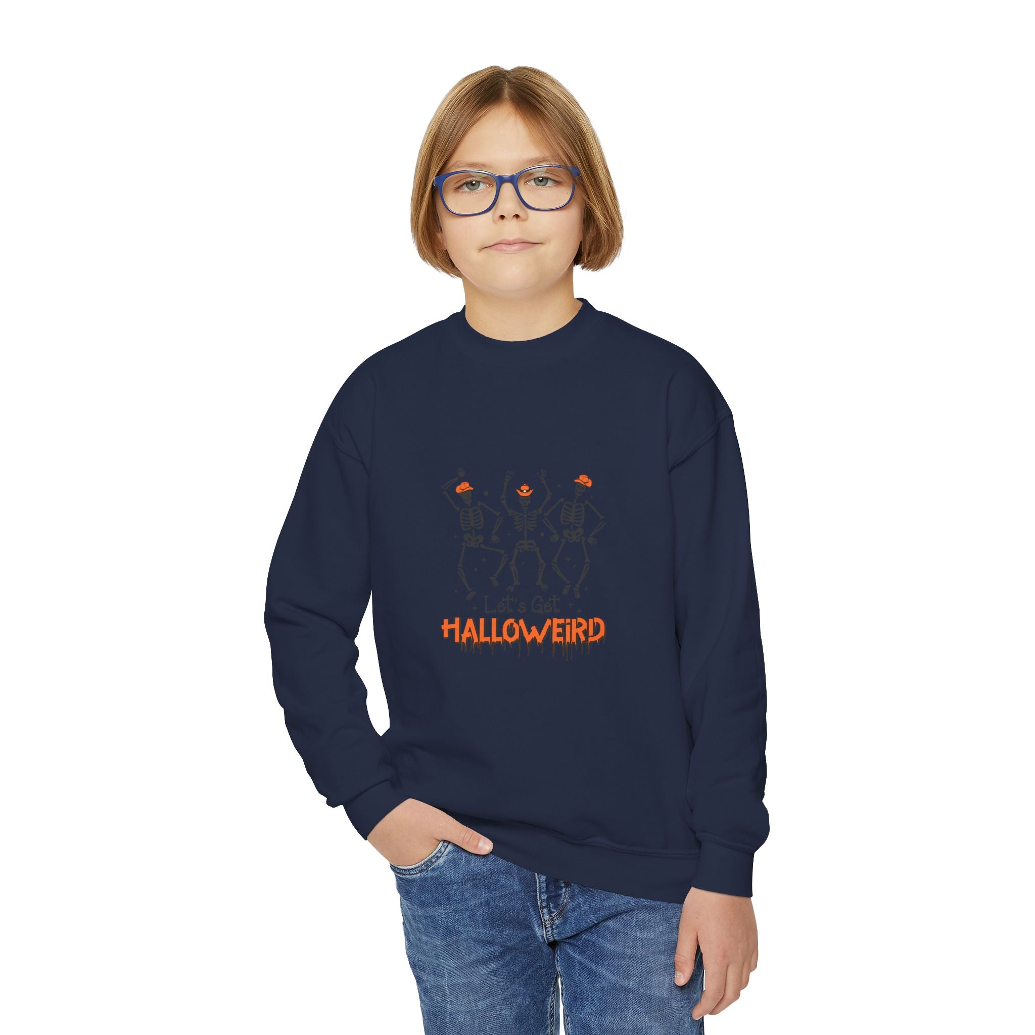 Halloween Youth Crewneck Sweatshirt, Spooky Sweatshirt, Kids Halloween Costume, Trick or Treat Gift, Fall Apparel, Cozy Halloween Clothing