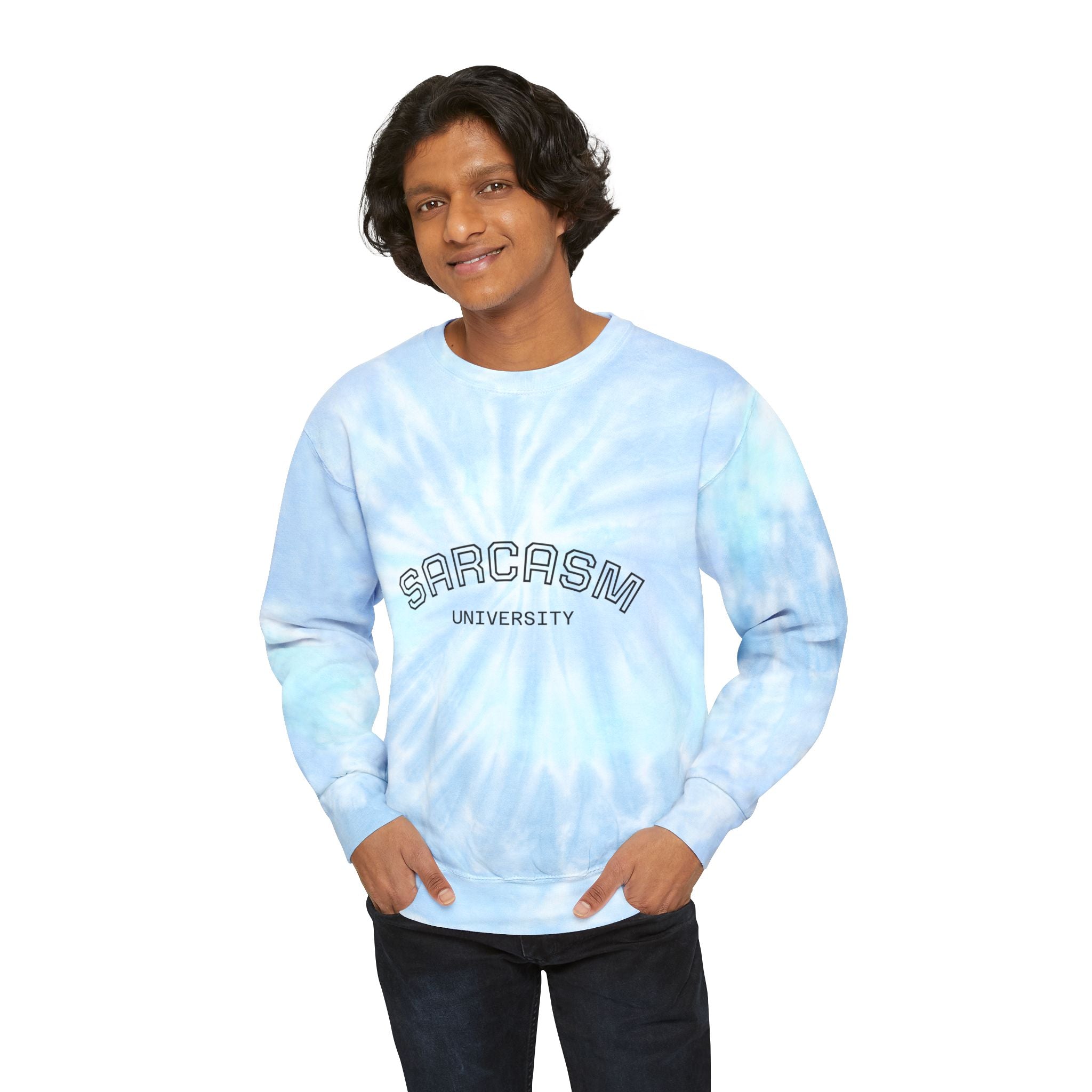 Sarcasm University Tie-Dye Sweatshirt | Cozy Unisex Sweatshirt, Gift for Sarcastic Friends, Relaxed Style, Comfy Casual Wear