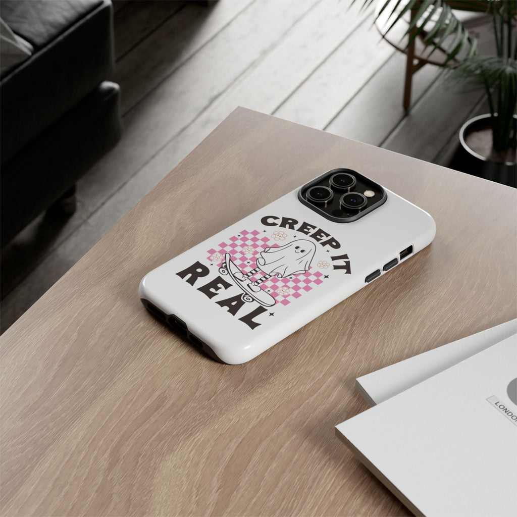 Cute Ghost Phone Case - Creep It Real, Halloween Accessories, Skateboard Theme, Kawaii Gift, Fun Phone Cover