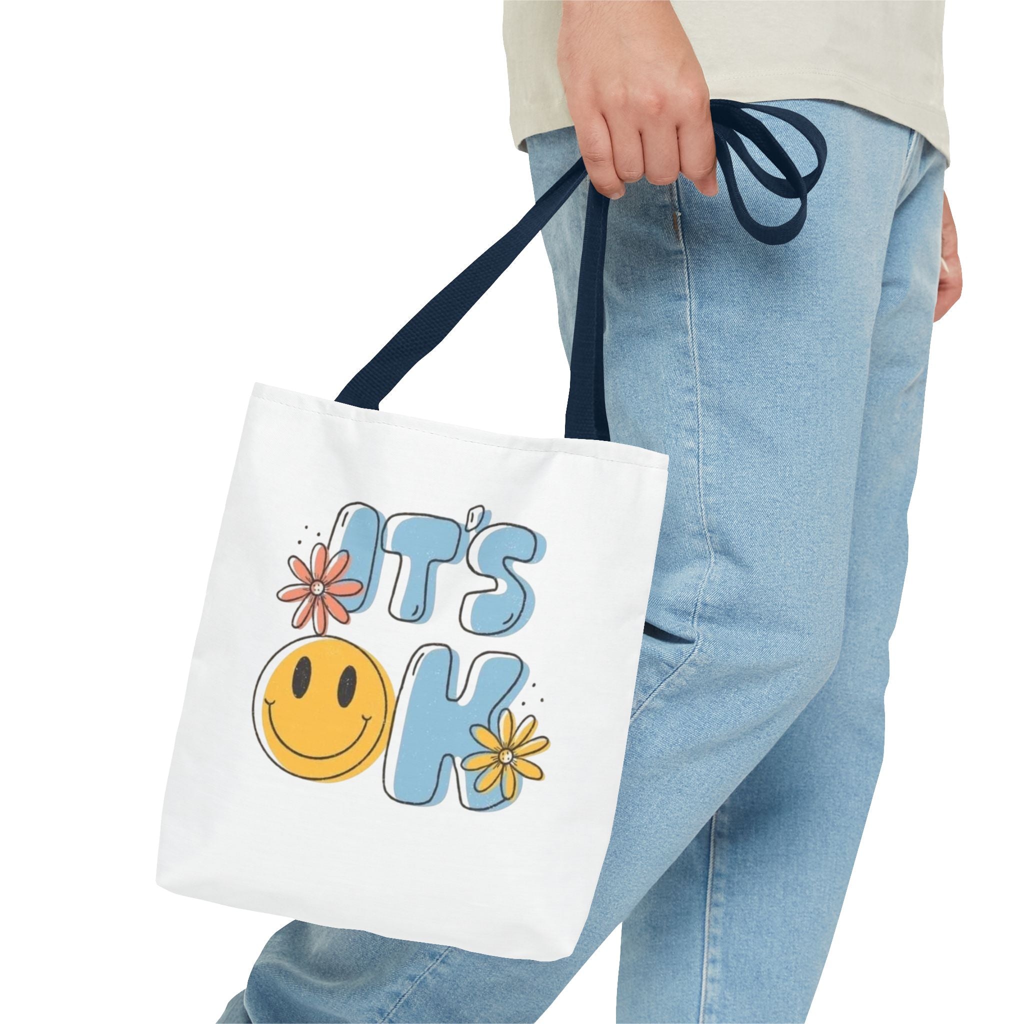 Cheerful Tote Bag - 'It's OK', Colorful Floral Design, Everyday Use, Gift for Friends, Beach & Shopping Bag
