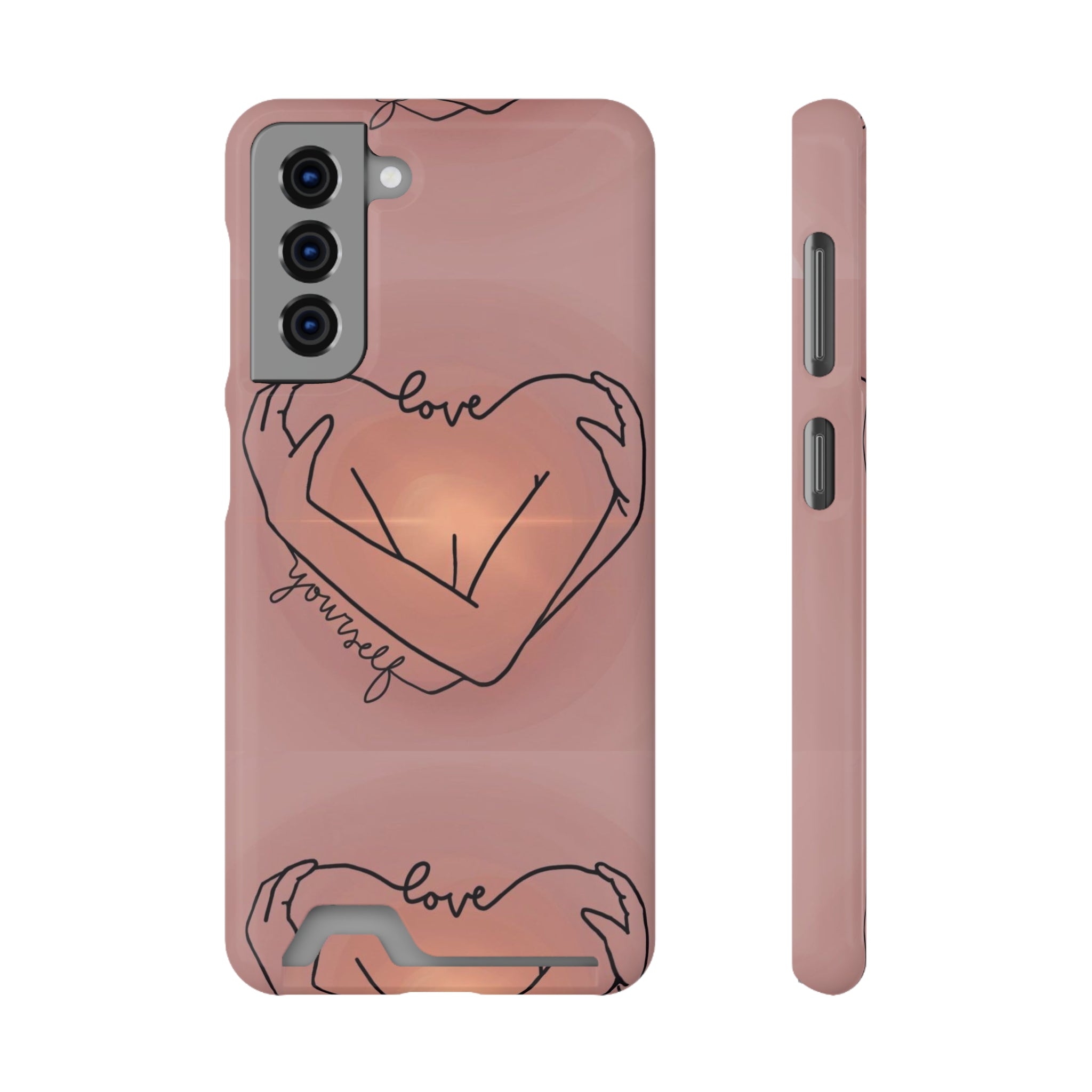 Stylish Phone Case With Card Holder - Love Yourself Design, Cute Phone Accessories, Gift for Her, Trendy Smartphone Case, Modern Tech Gift