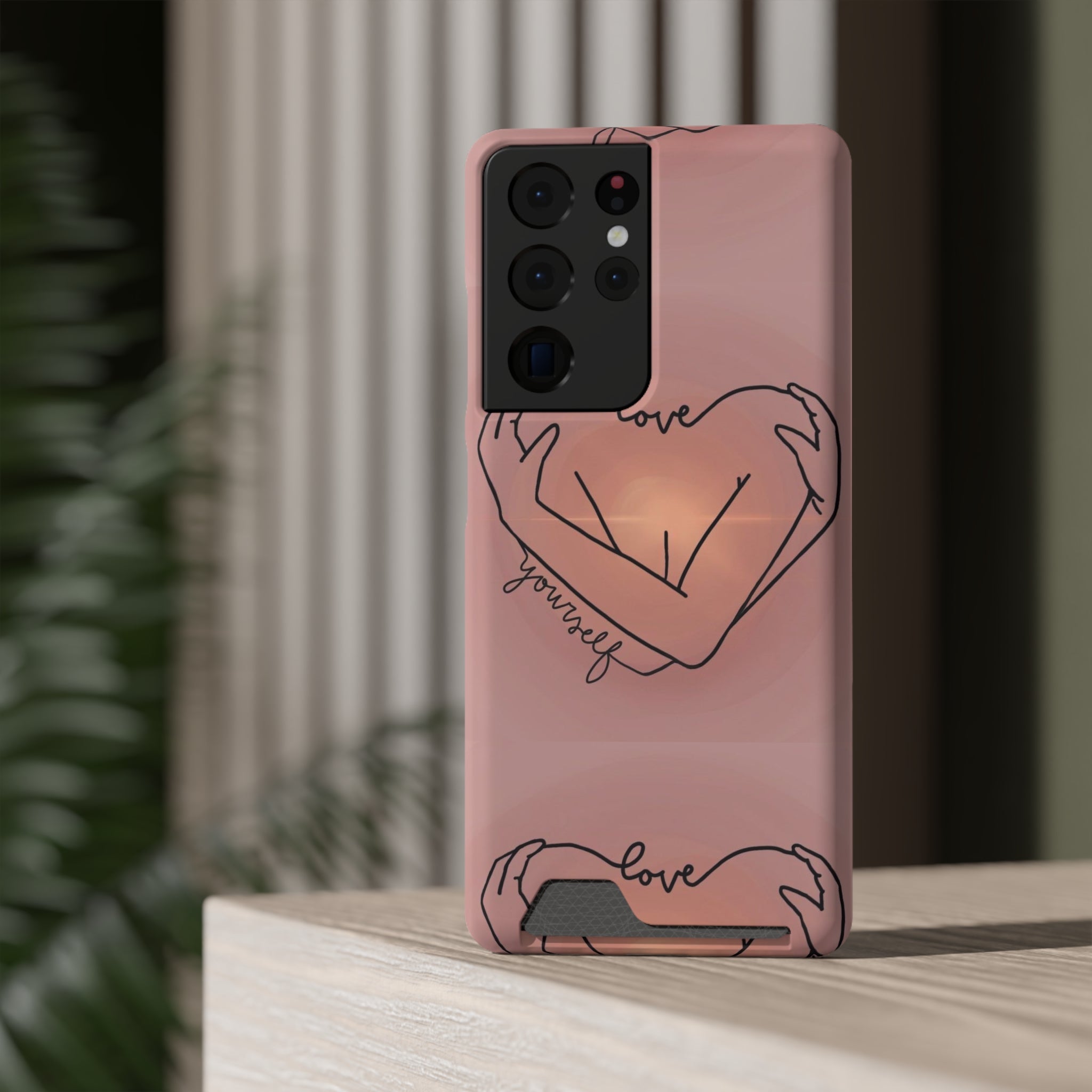 Stylish Phone Case With Card Holder - Love Yourself Design, Cute Phone Accessories, Gift for Her, Trendy Smartphone Case, Modern Tech Gift