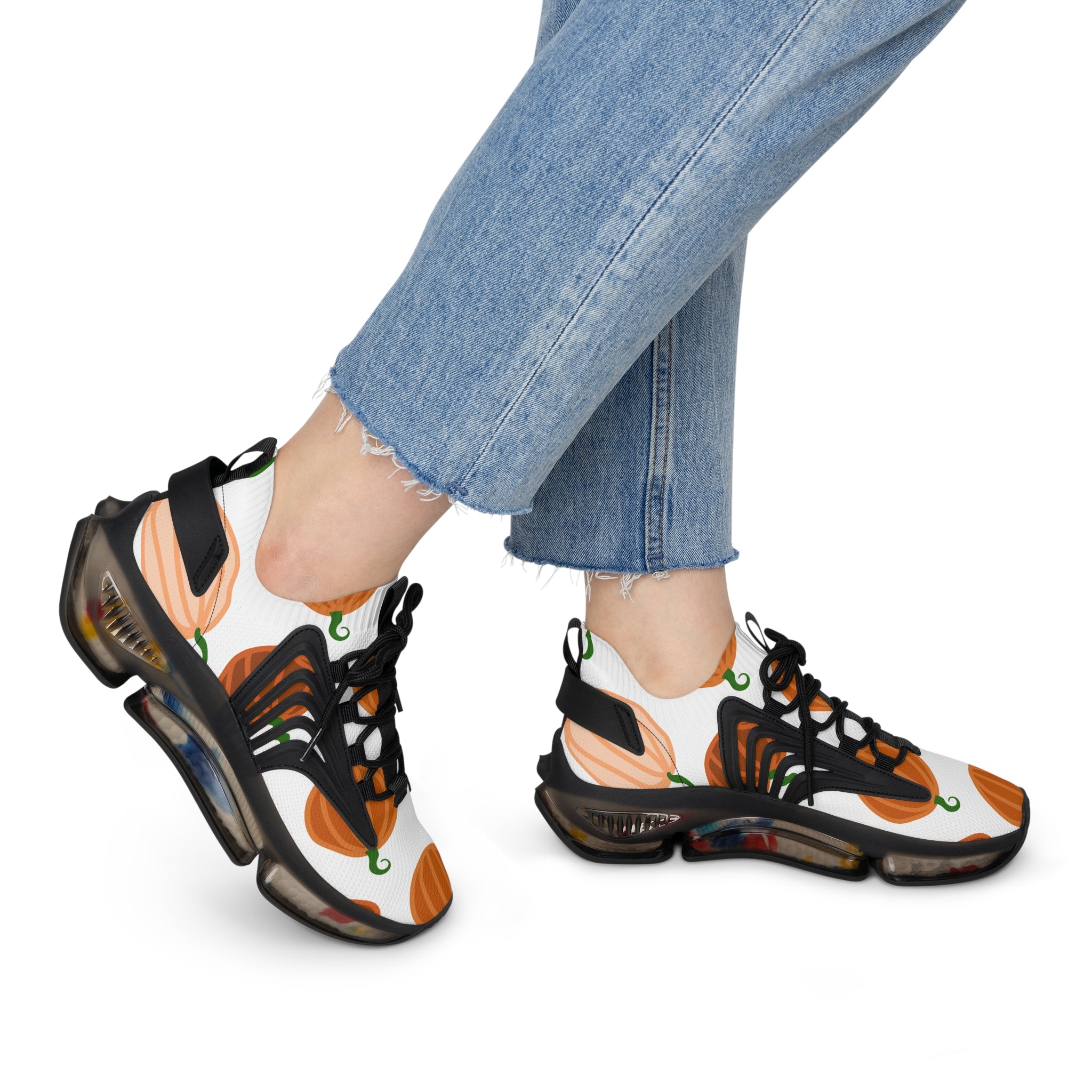 Women's Pumpkin Mesh Sneakers, Lightweight Footwear, Fall Fashion, Casual Sneakers, Halloween Style, Comfortable Sneakers