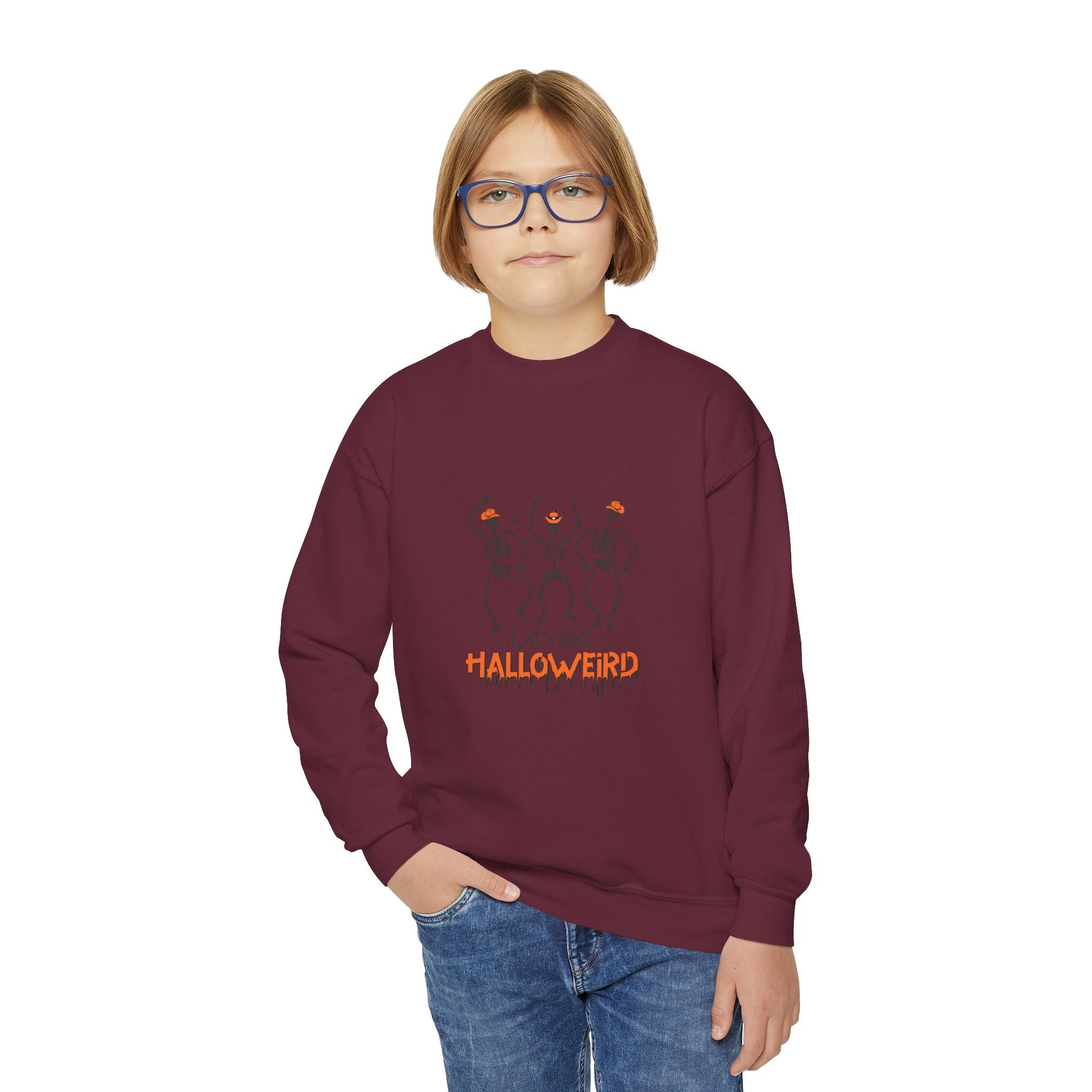 Halloween Youth Crewneck Sweatshirt, Spooky Sweatshirt, Kids Halloween Costume, Trick or Treat Gift, Fall Apparel, Cozy Halloween Clothing